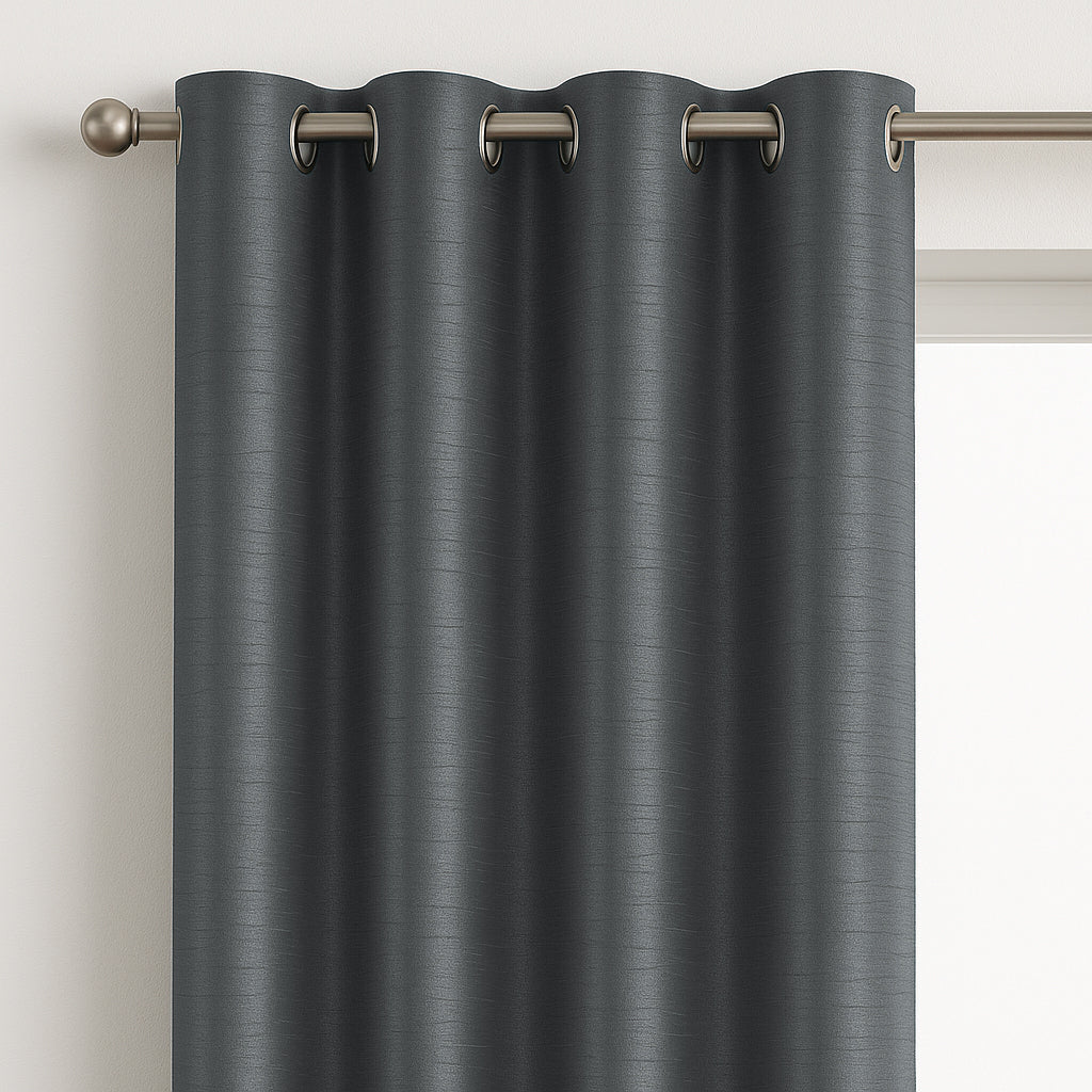 Faux Silk Eyelet Fully Lined Curtains (Grey)