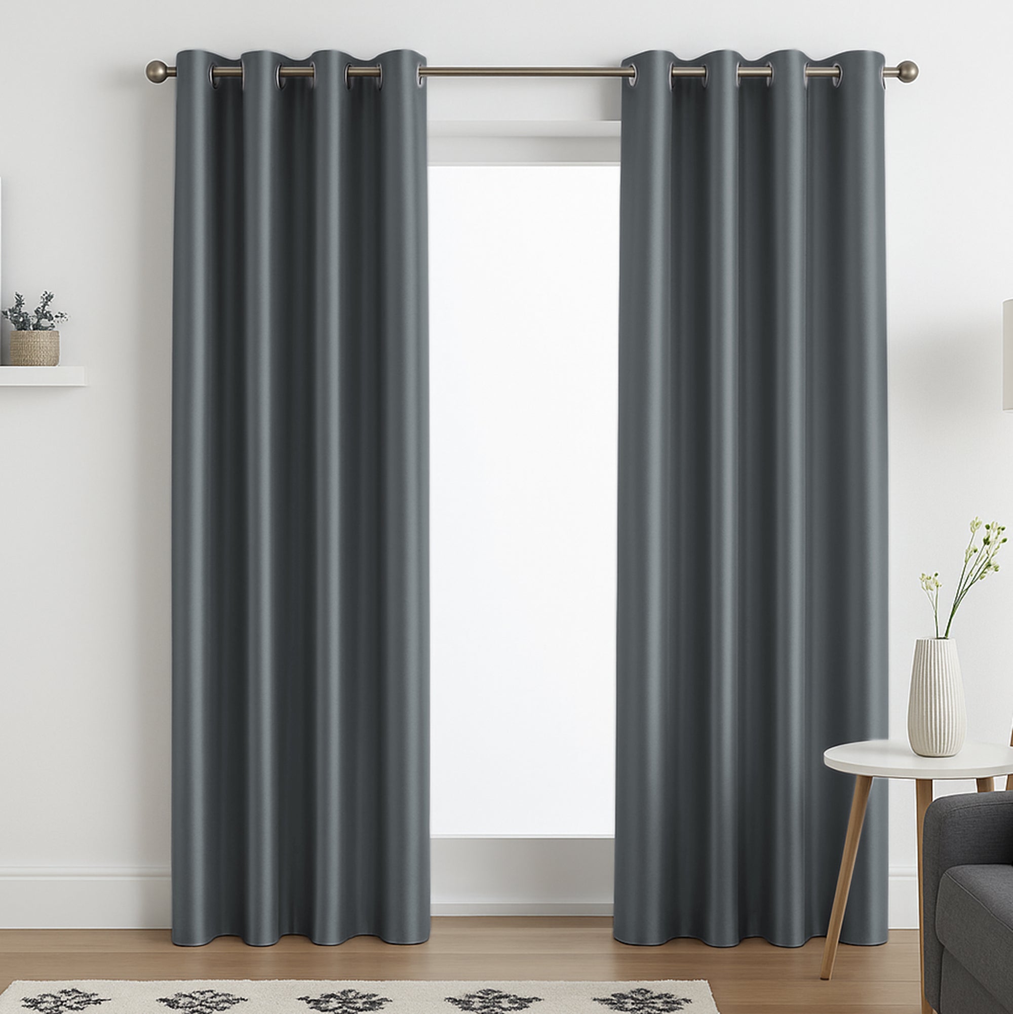Faux Silk Eyelet Fully Lined Curtains (Grey)