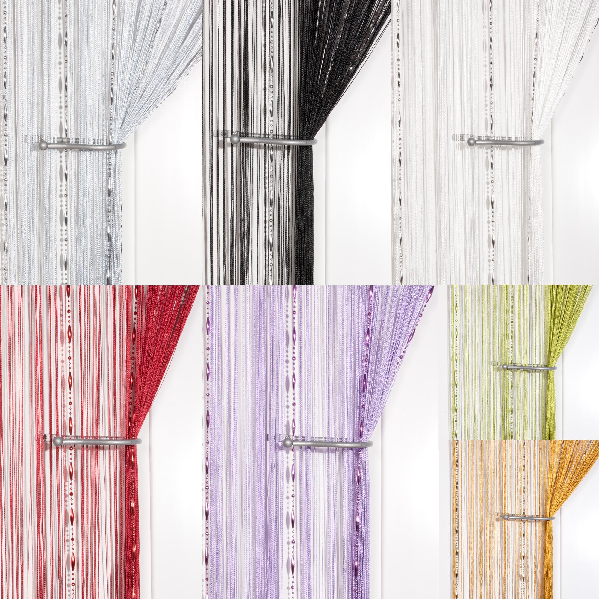 'Dew Drop Beaded Chain String Curtain Panel' White