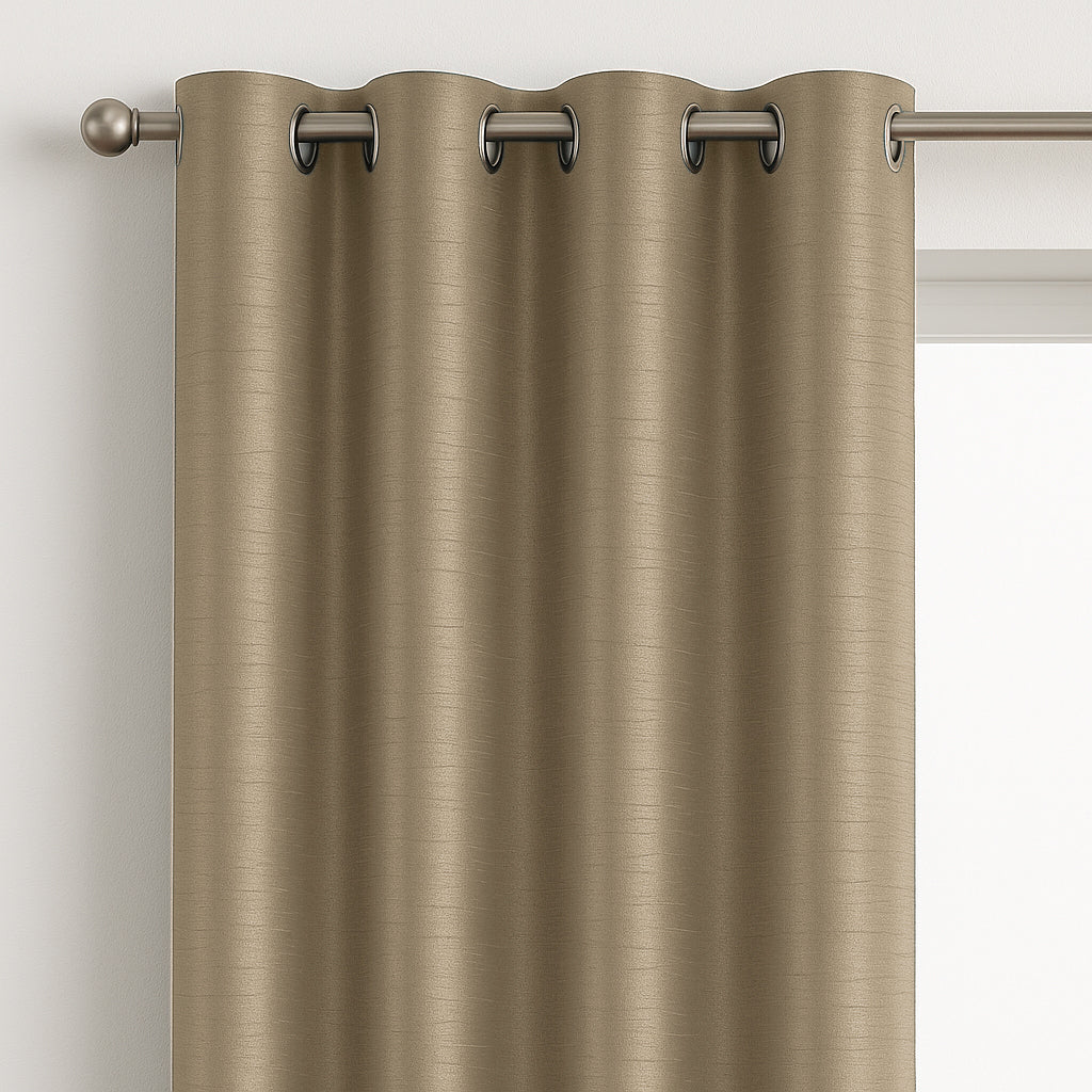 Faux Silk Eyelet Fully Lined Curtains (Latte)