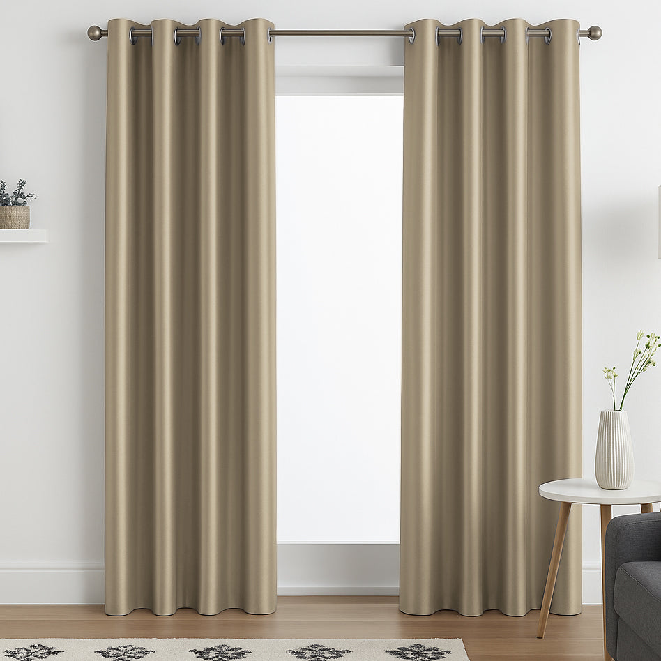 Faux Silk Eyelet Fully Lined Curtains (Latte)