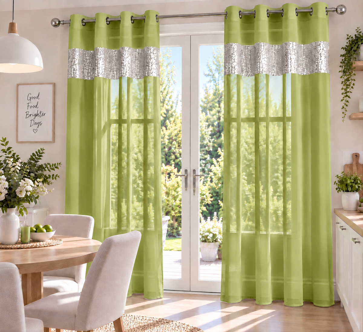 Sparkle Sequin Eyelet Voile Panel (Lime)
