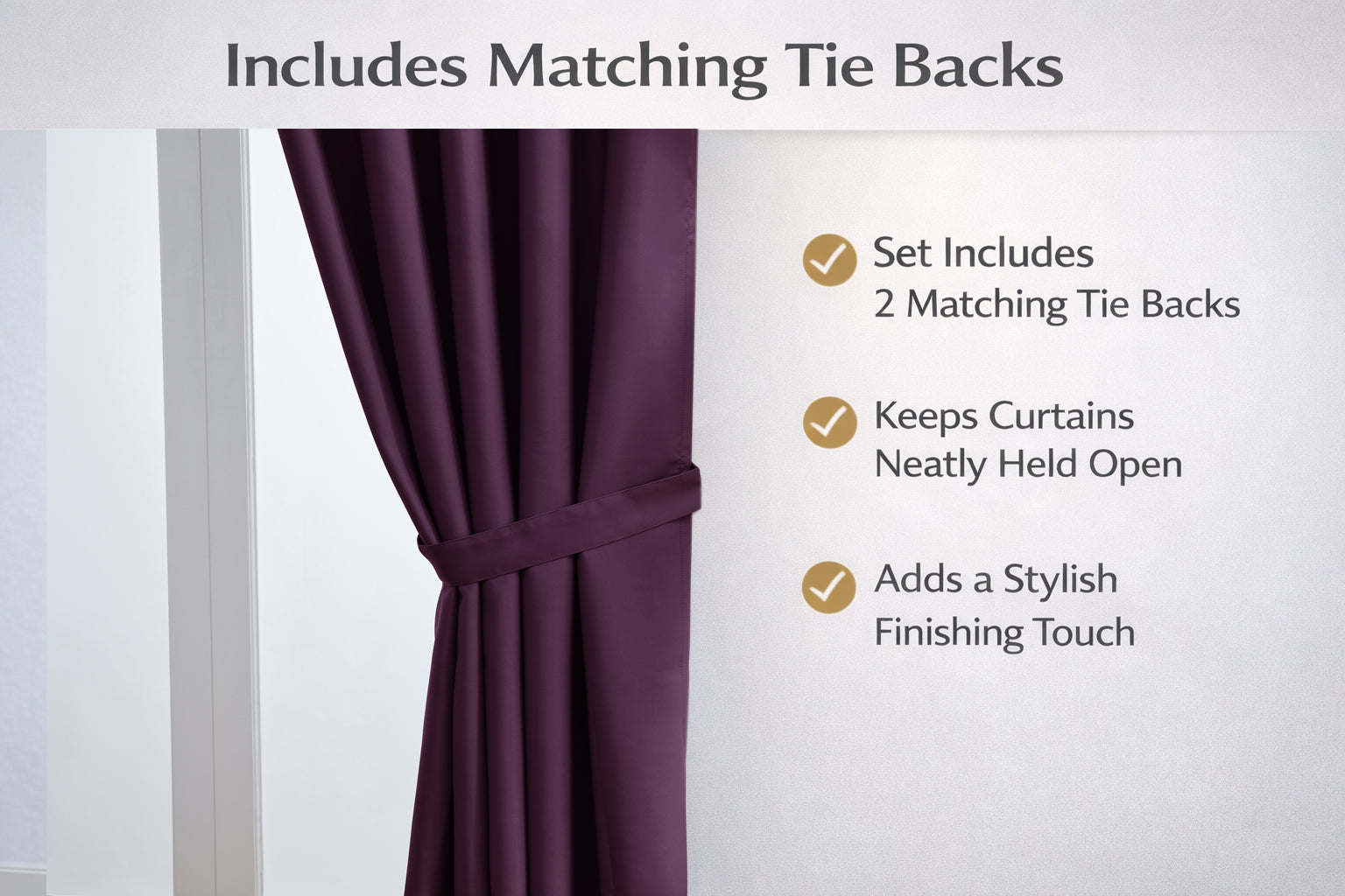 Thermal Blackout Ready Made Eyelet Curtains + Tie Backs (Aubergine)