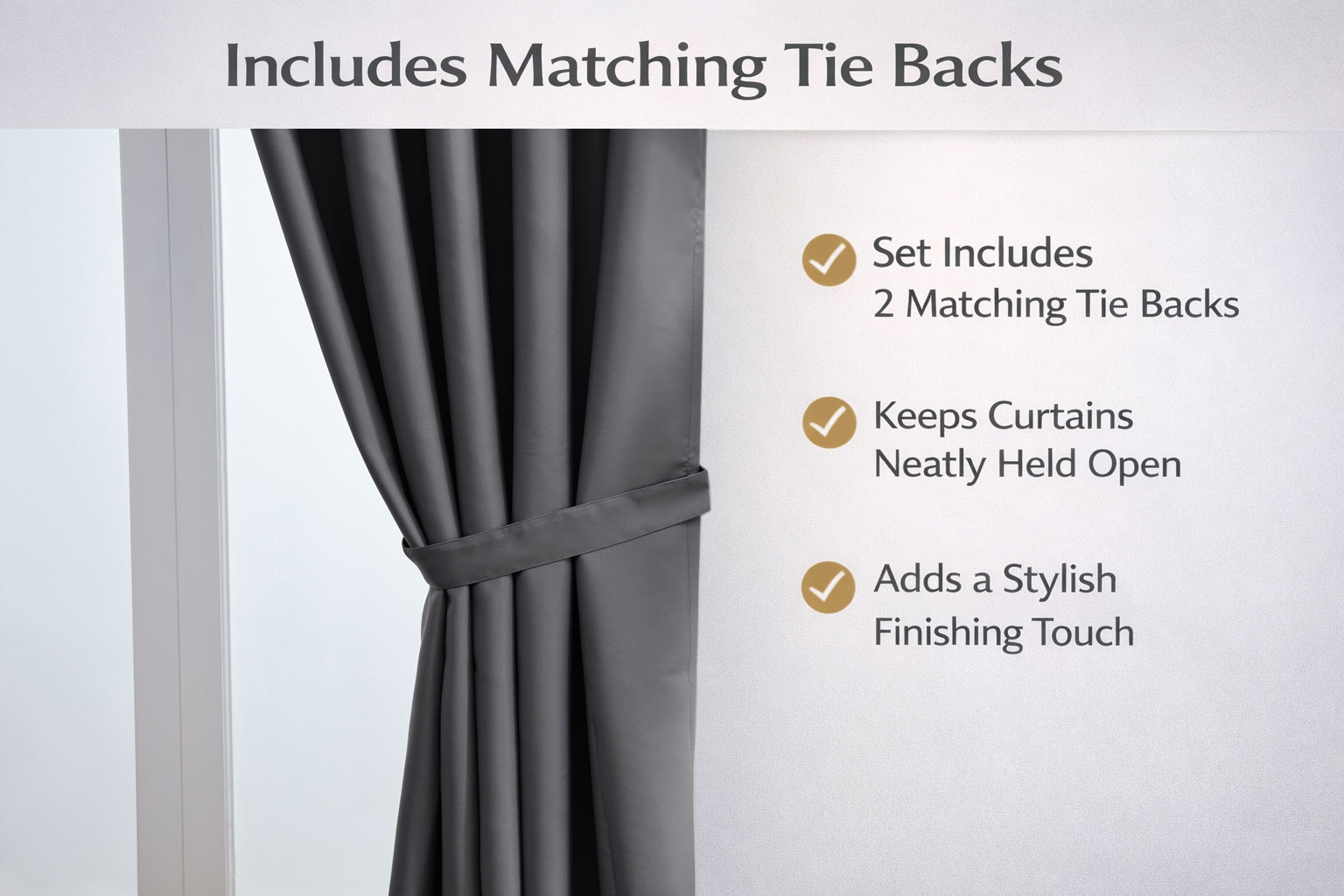 Thermal Blackout Ready Made Eyelet Curtains + Tie Backs (Grey)