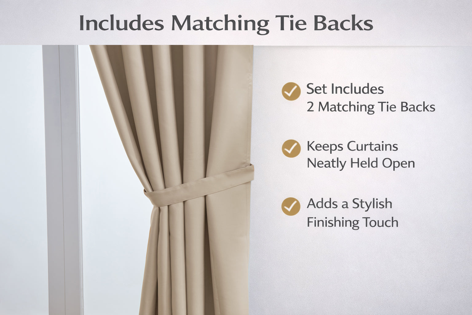 Thermal Blackout Ready Made Eyelet Curtains + Tie Backs (Natural)