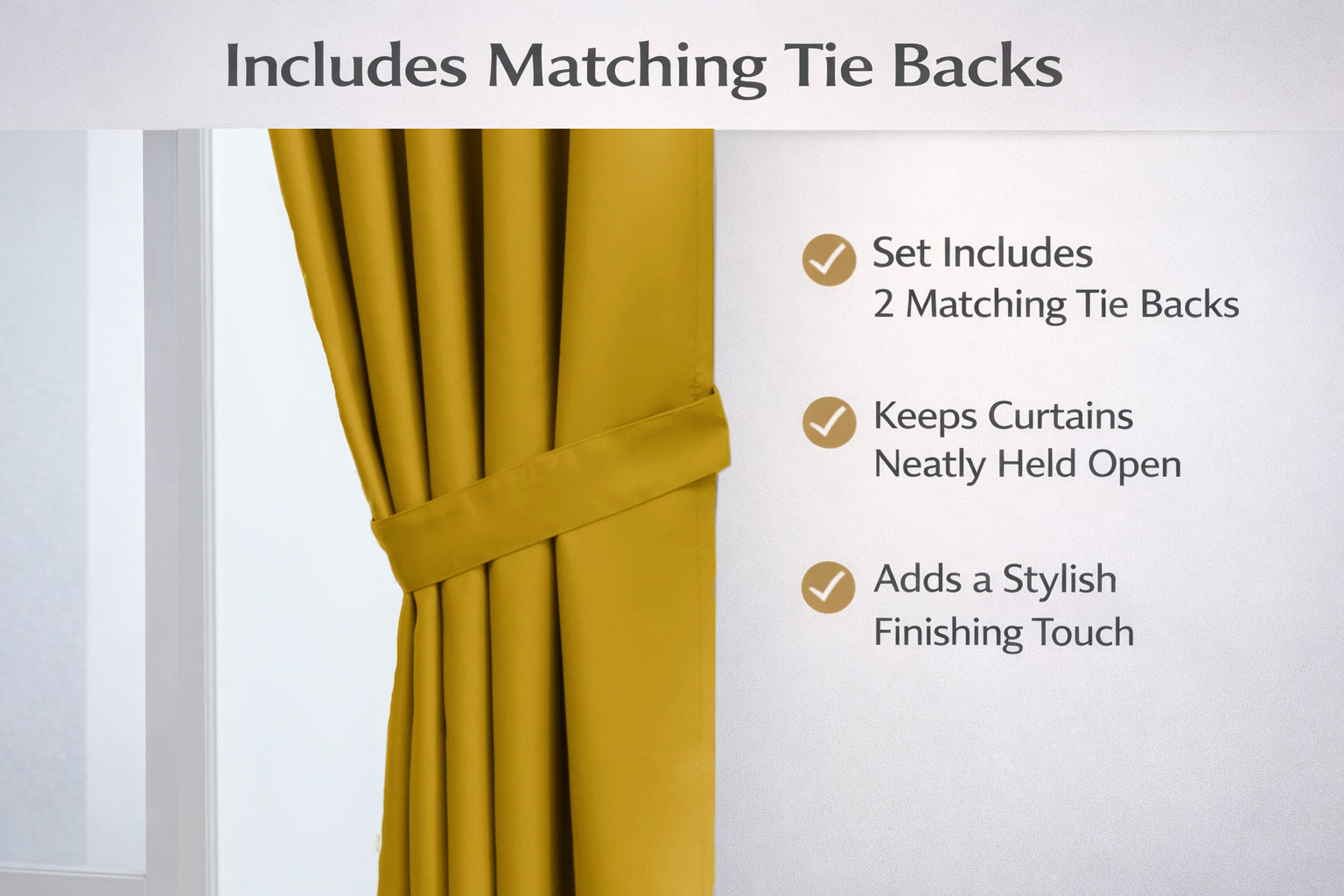 Thermal Blackout Ready Made Eyelet Curtains + Tie Backs (Ochre)