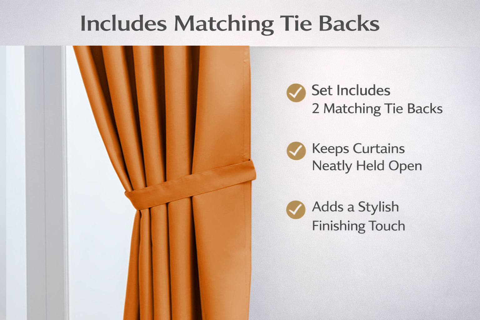 Thermal Blackout Ready Made Eyelet Curtains + Tie Backs (Orange)