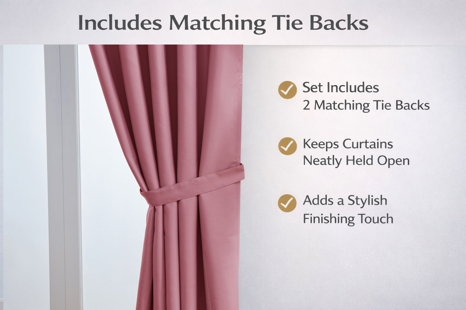 Thermal Blackout Ready Made Eyelet Curtains + Tie Backs (Pink)