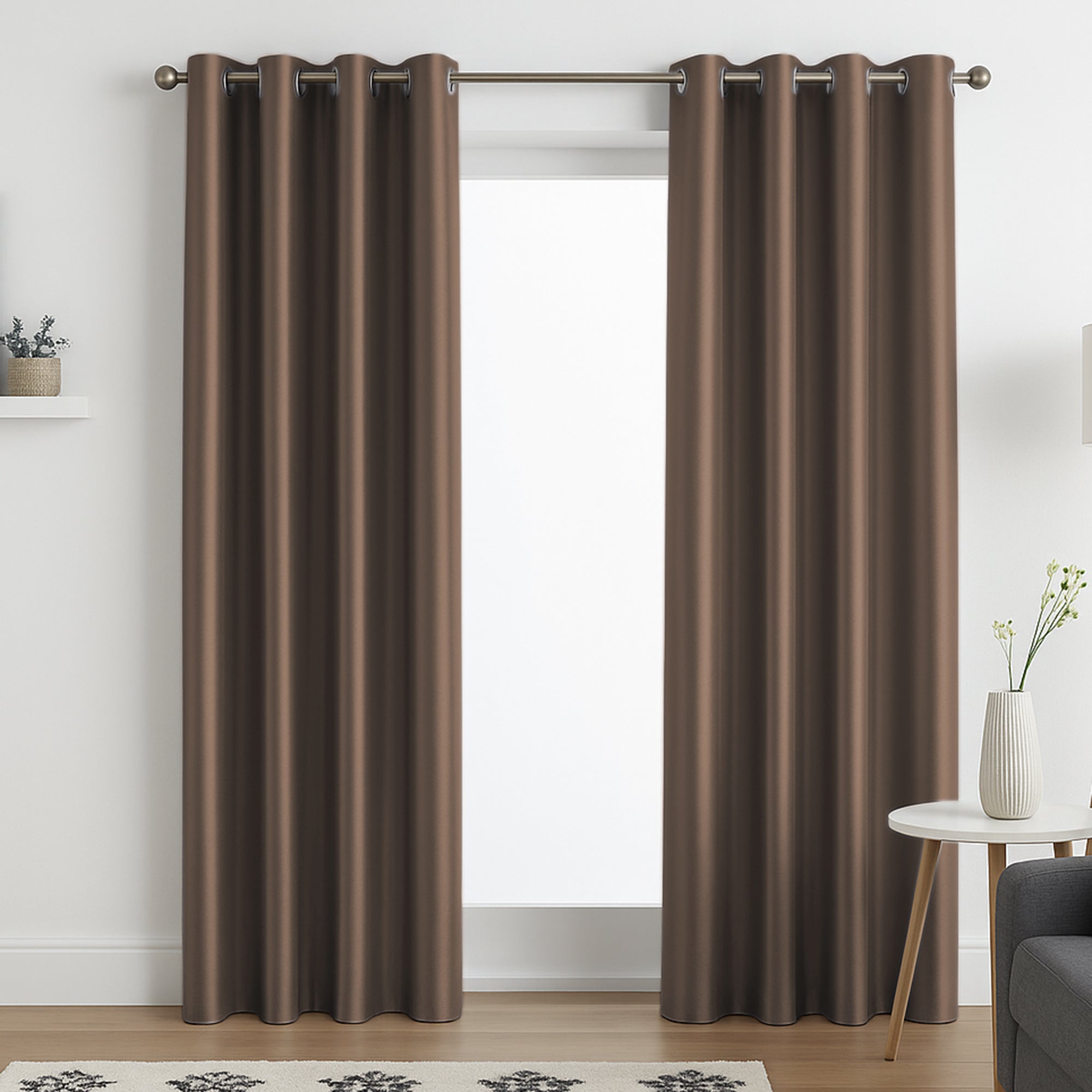 Faux Silk Eyelet Fully Lined Curtains (Mocha)