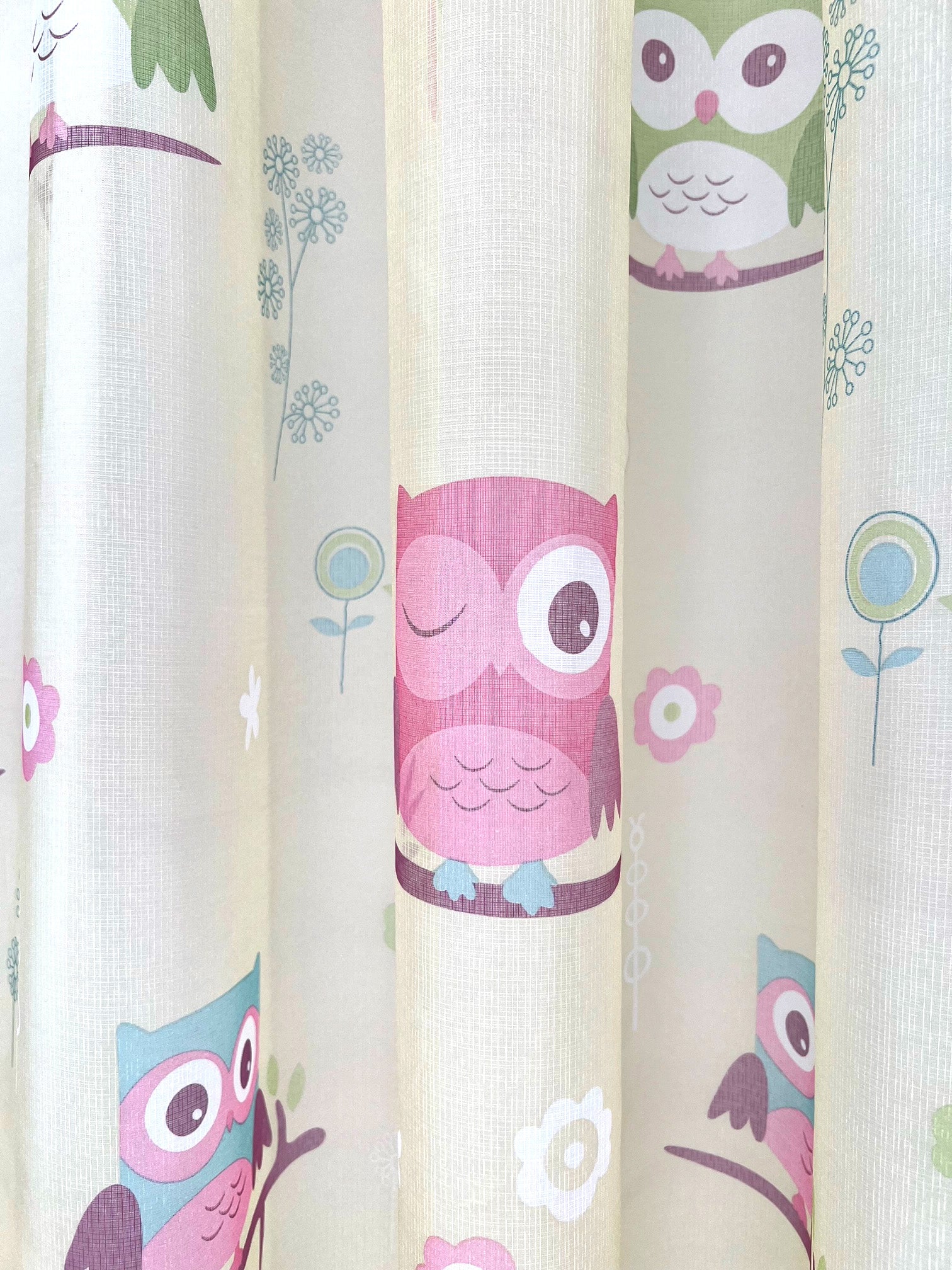 Owl Voile Panel With Rod Slot (Cream)