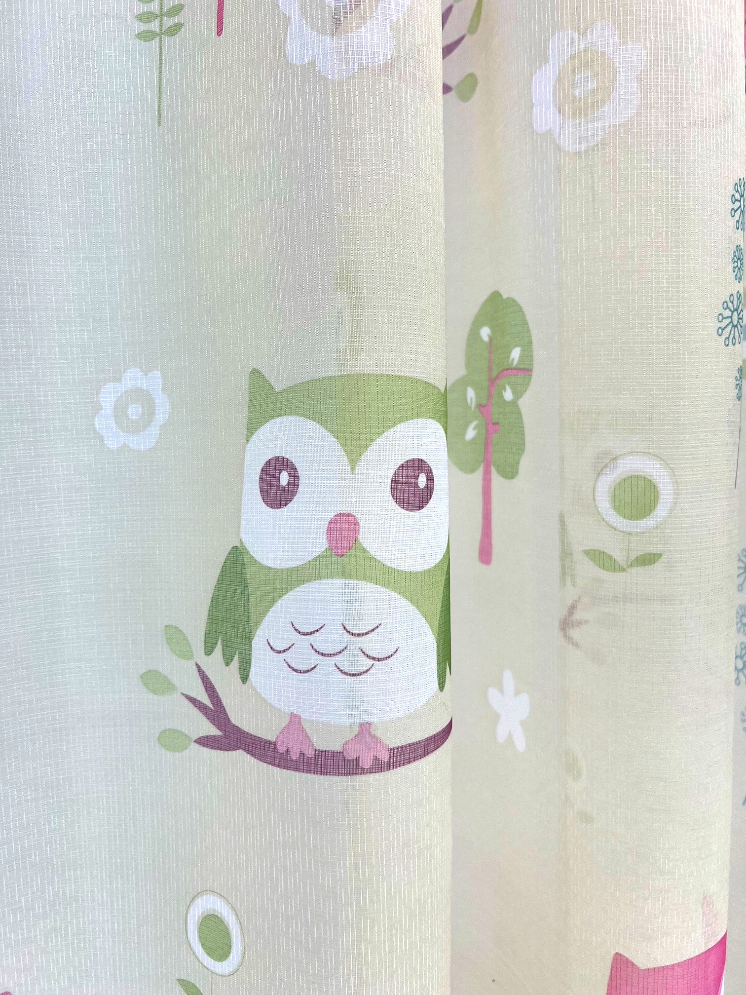 Owl Voile Panel With Rod Slot (Cream)