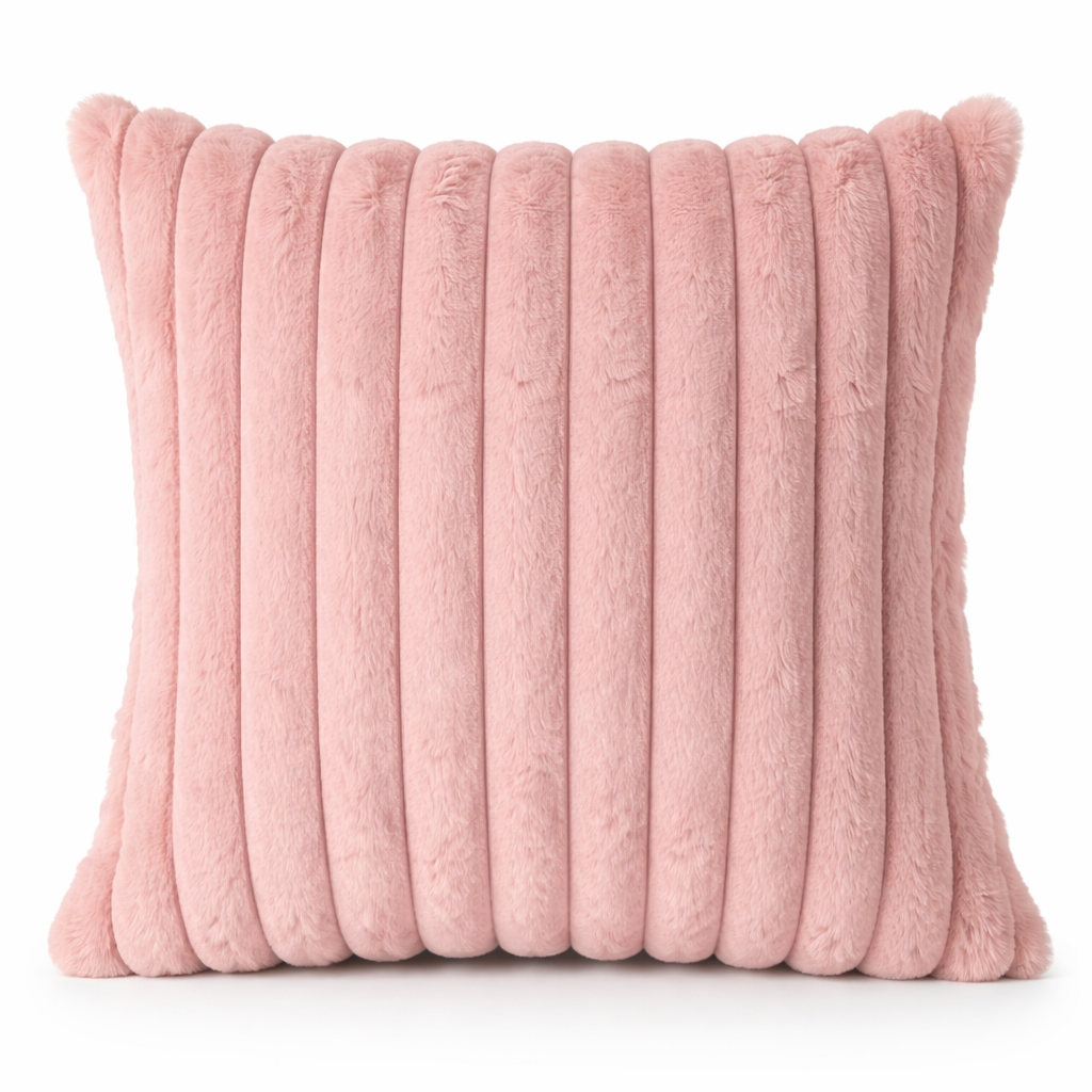 Ribbed Faux Fur Cushion Cover – Soft Plush Decorative Pillow (Multiple Colours and Sizes)