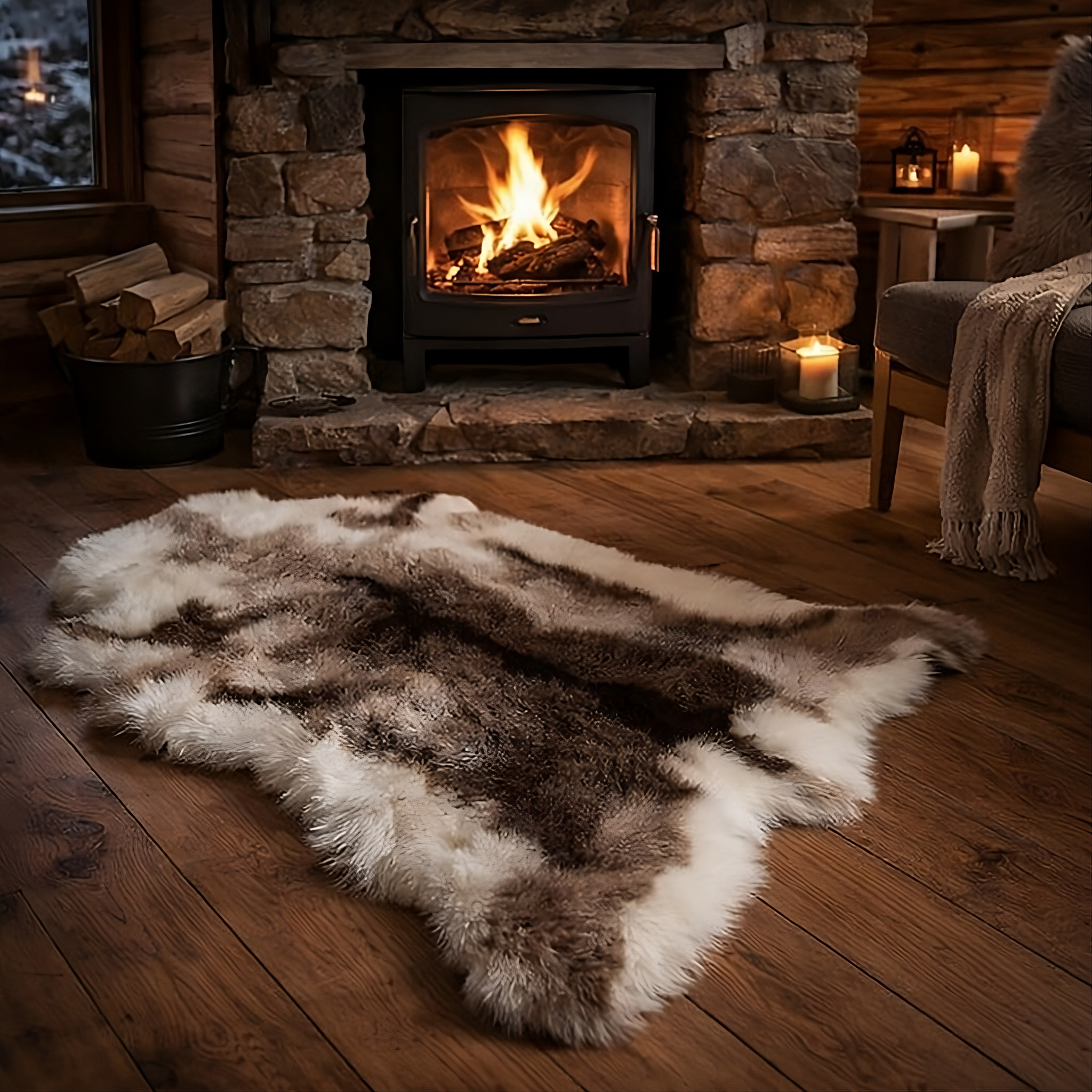 Faux Reindeer Hide Fur Rug – Natural Nordic (90cm x 115cm)