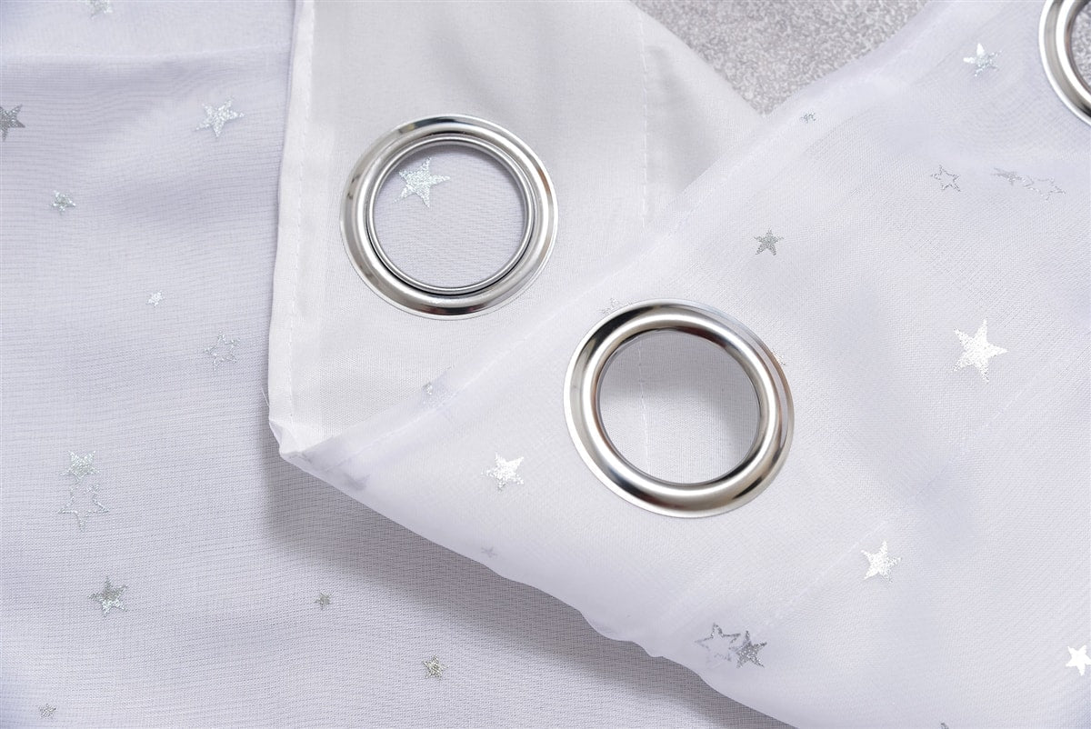 Star Voile Eyelet Curtain Panel (White)
