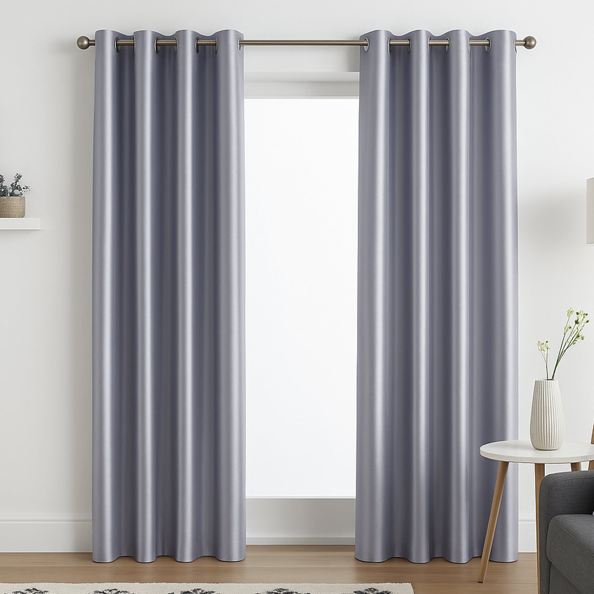 Faux Silk Eyelet Fully Lined Curtains (Silver)