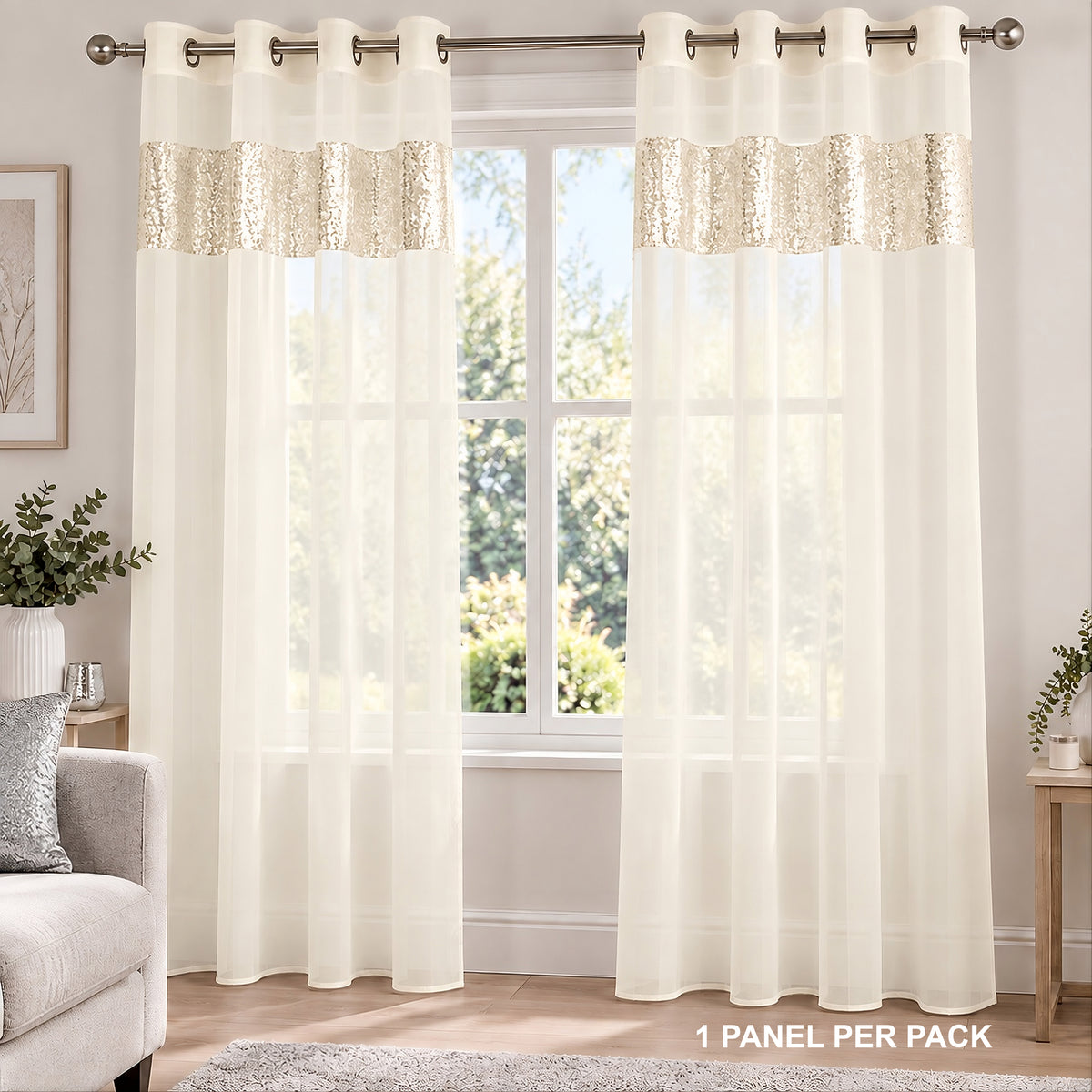 Sparkle Sequin Eyelet Voile Panel (Cream-Gold)