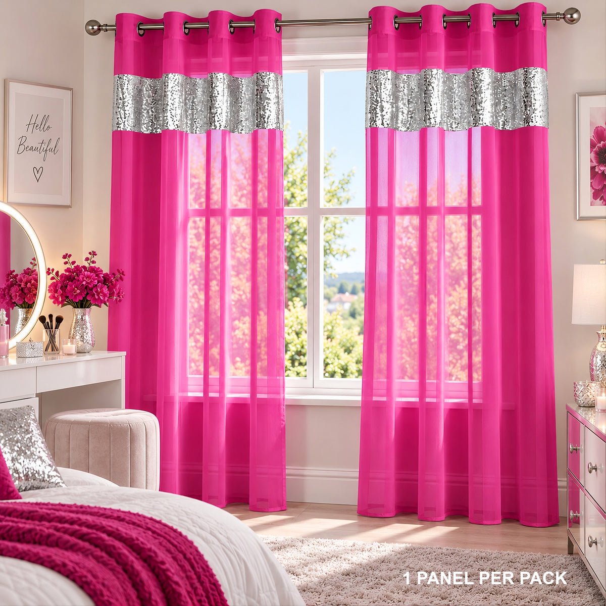 Sparkle Sequin Eyelet Voile Panel (Fuchsia)