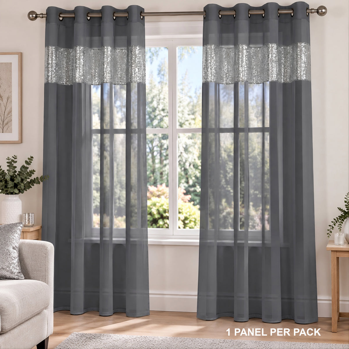 Sparkle Sequin Eyelet Voile Panel (Grey)