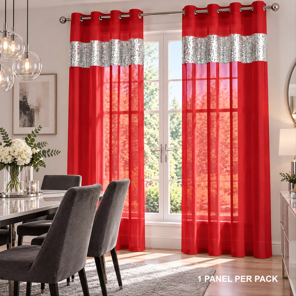 Sparkle Sequin Eyelet Voile Panel (Red)