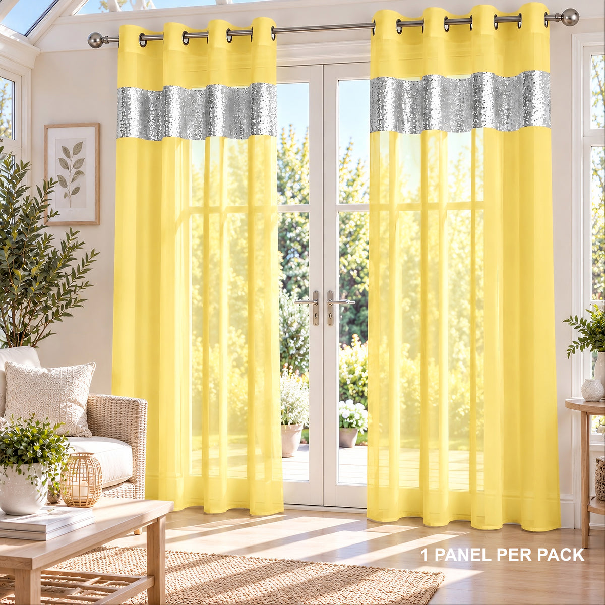 Sparkle Sequin Eyelet Voile Panel (Yellow)