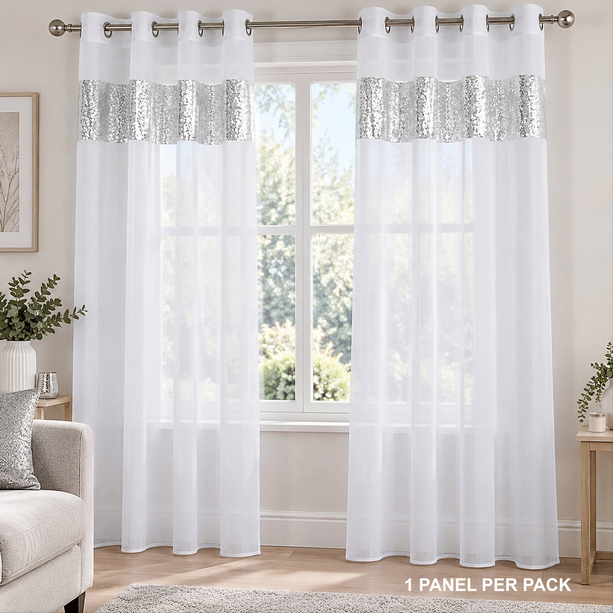 Sparkle Sequin Eyelet Voile Panel (White)