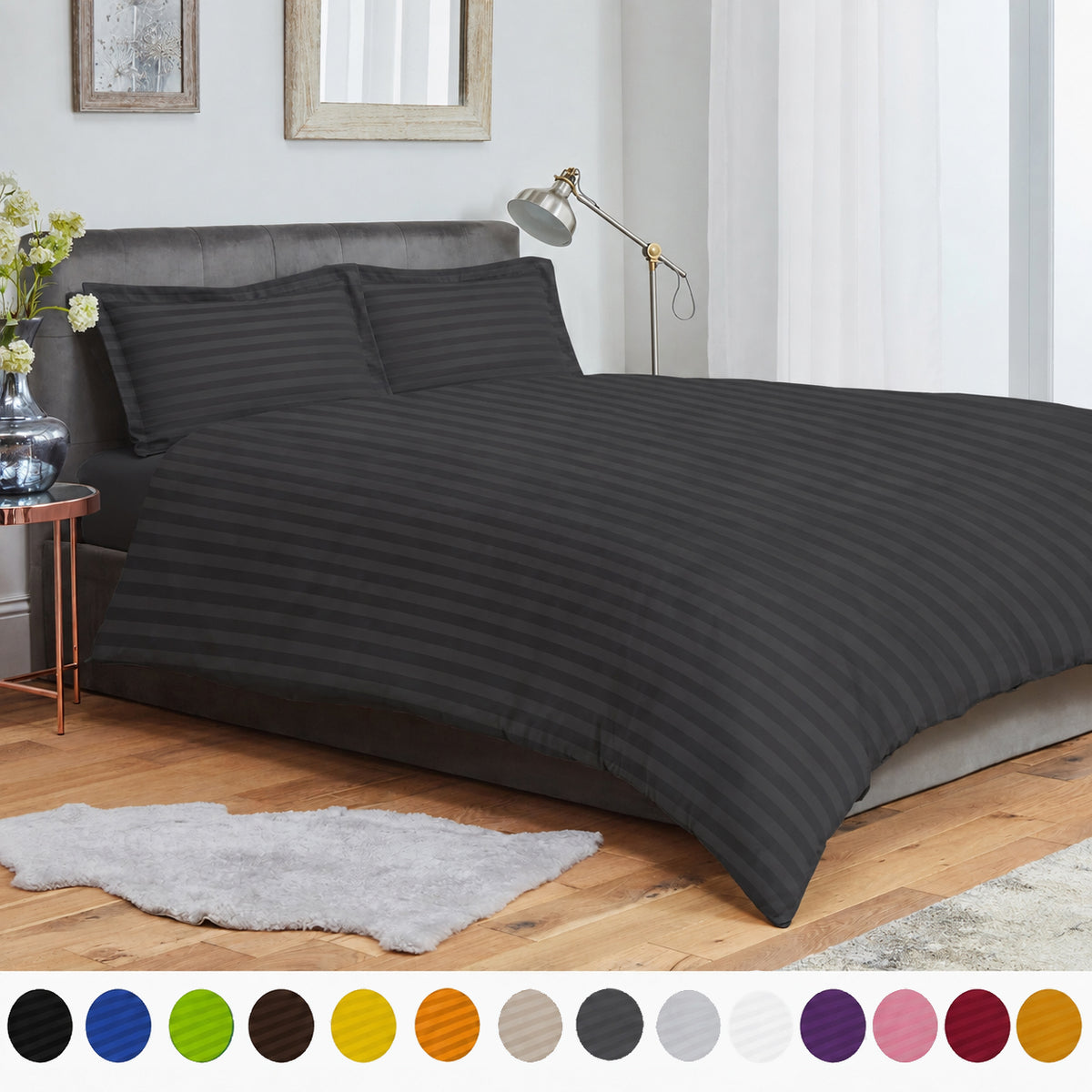 Striped Duvet Cover Bedding Set With Pillowcase (Pink)