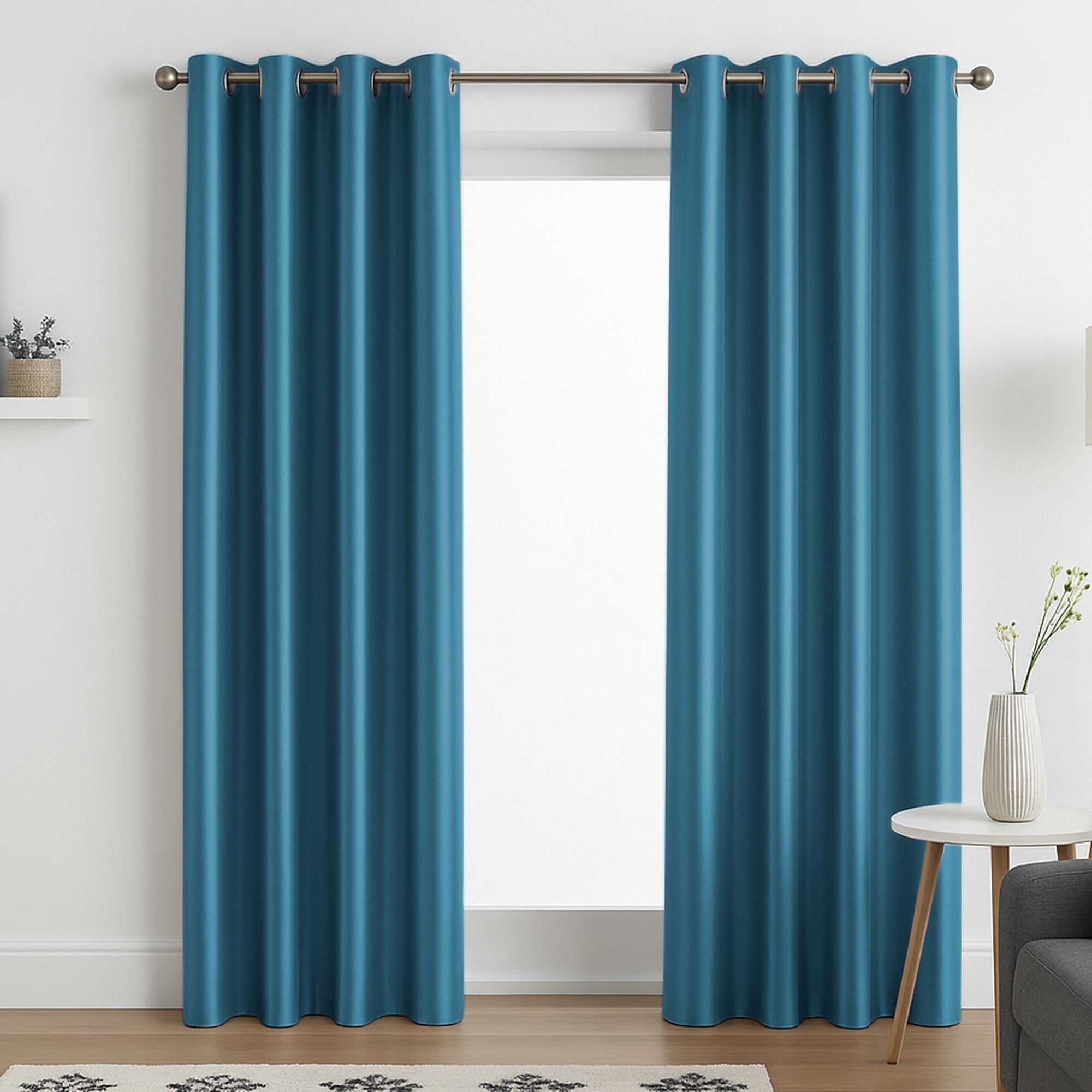 Faux Silk Eyelet Fully Lined Curtains (Teal)