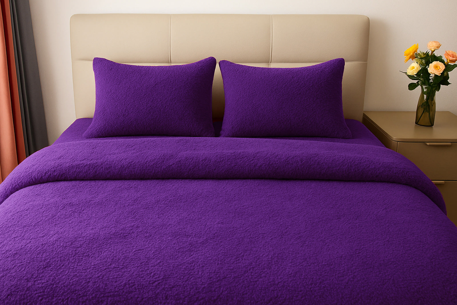 Teddy Fleece Duvet Cover And Pillowcase Set (Aubergine)