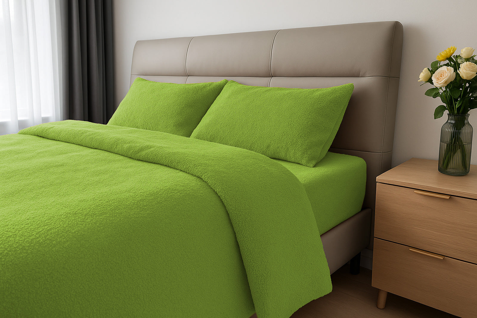 Teddy Fleece Duvet Cover And Pillowcase Set (Lime)