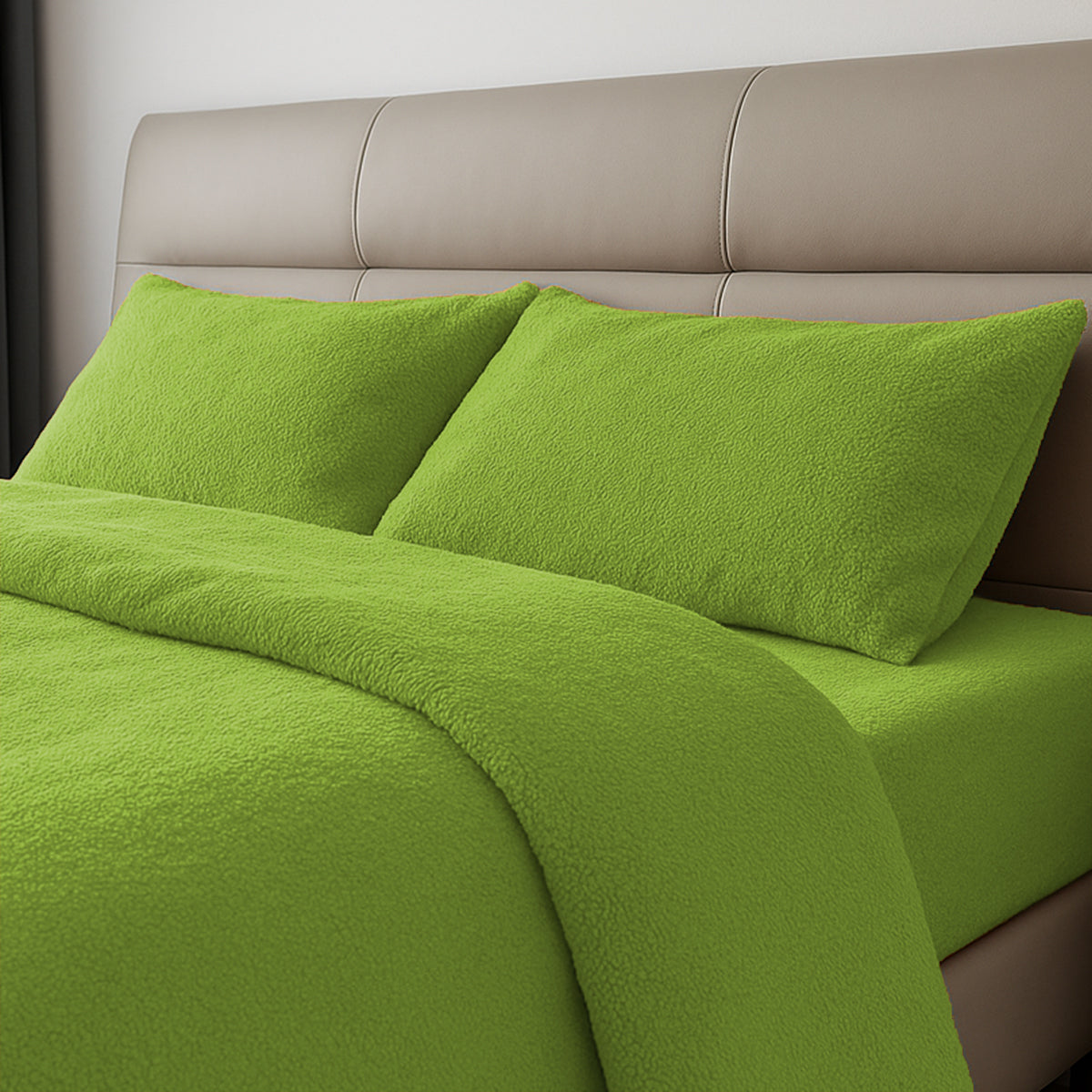 Teddy Fleece Duvet Cover And Pillowcase Set (Lime)
