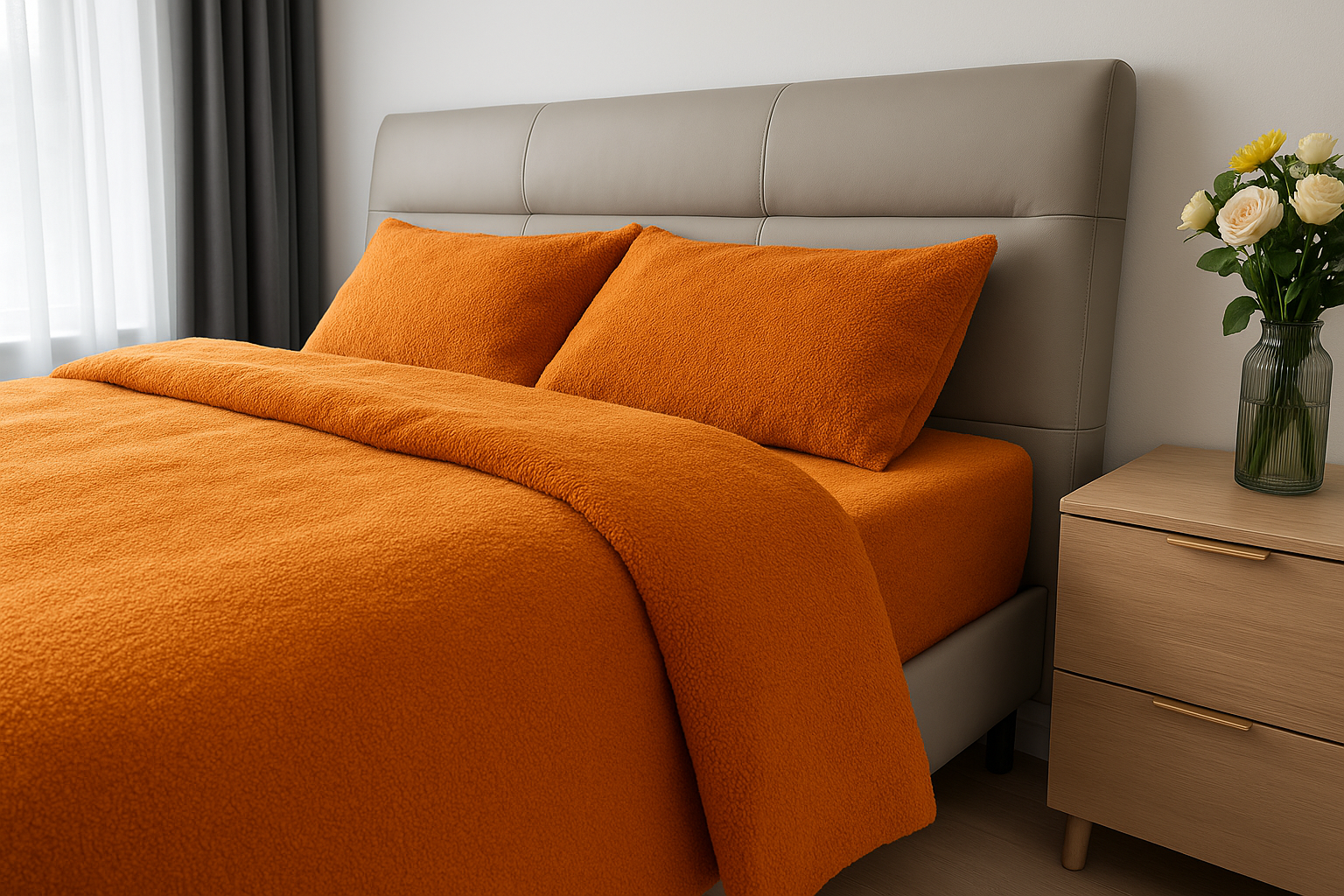 Teddy Fleece Duvet Cover And Pillowcase Set (Orange)