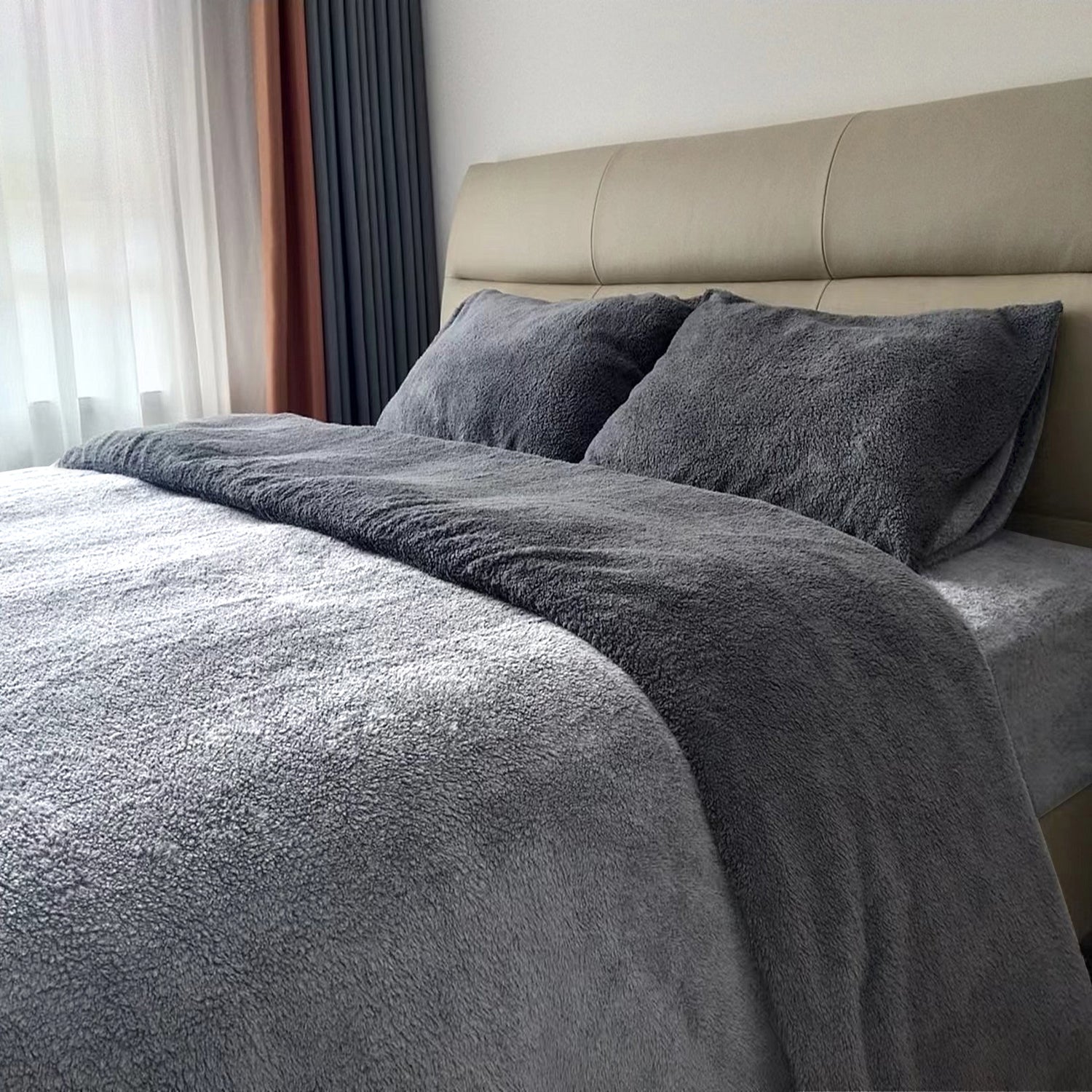 Teddy Fleece Duvet Cover And Pillowcase Set (Grey/Silver)