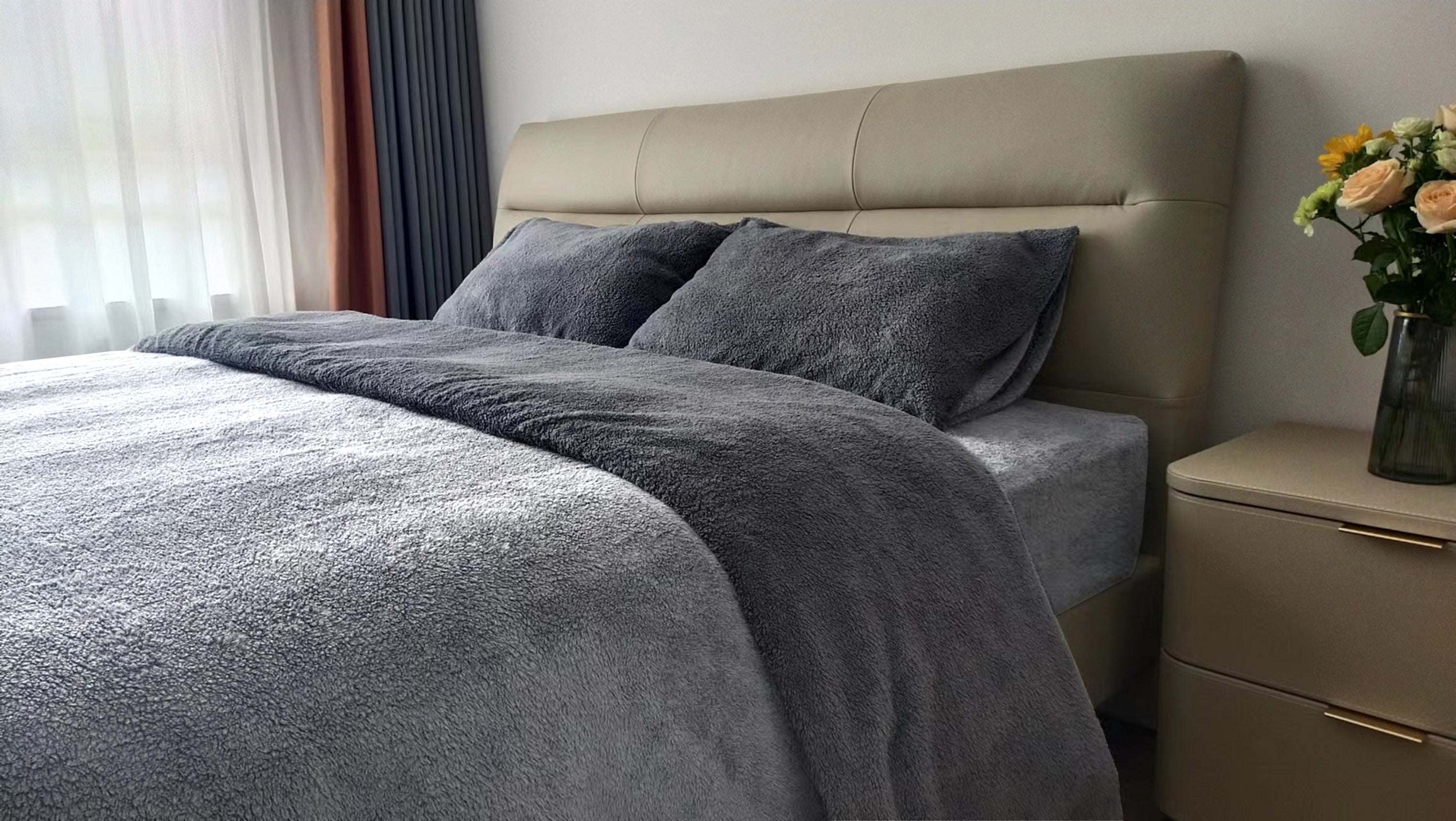 Teddy Fleece Duvet Cover And Pillowcase Set (Grey/Silver)