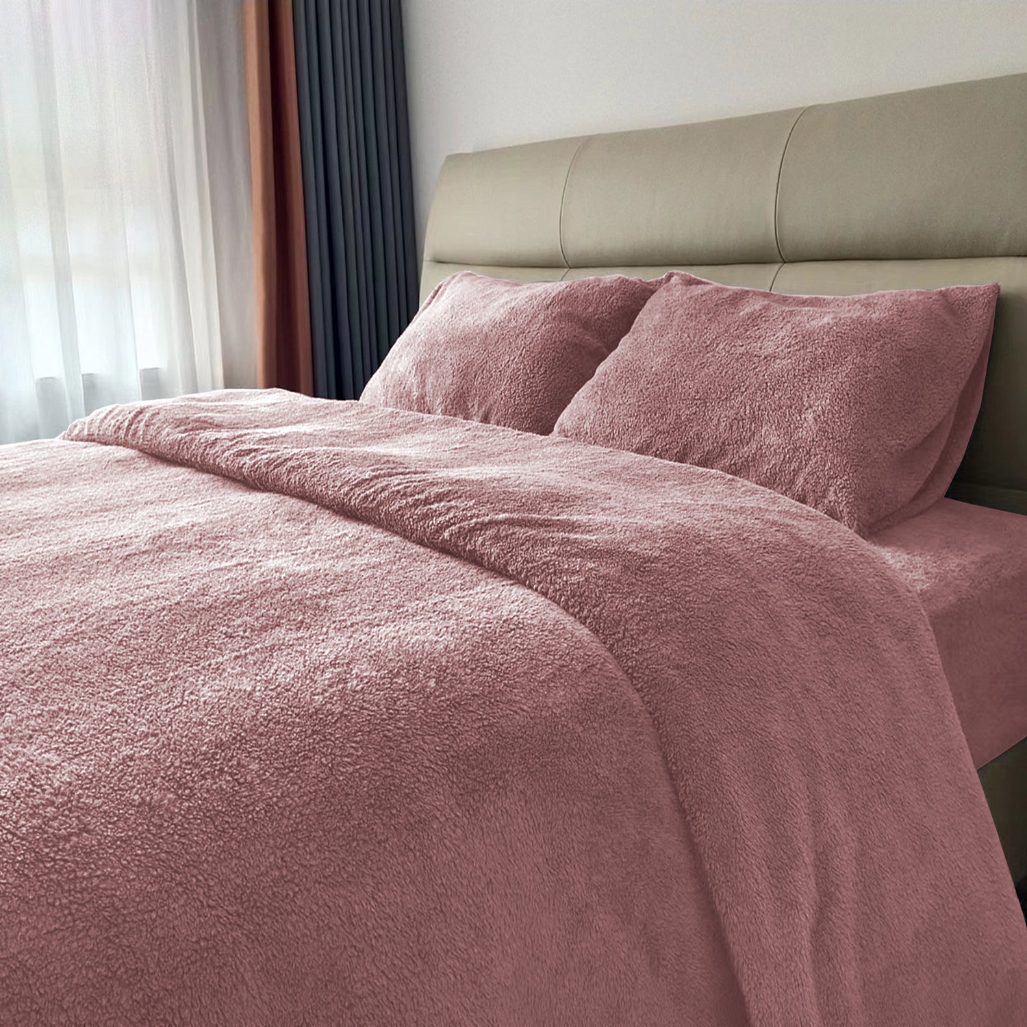 Teddy Fleece Duvet Cover And Pillowcase Set (Blush Pink)
