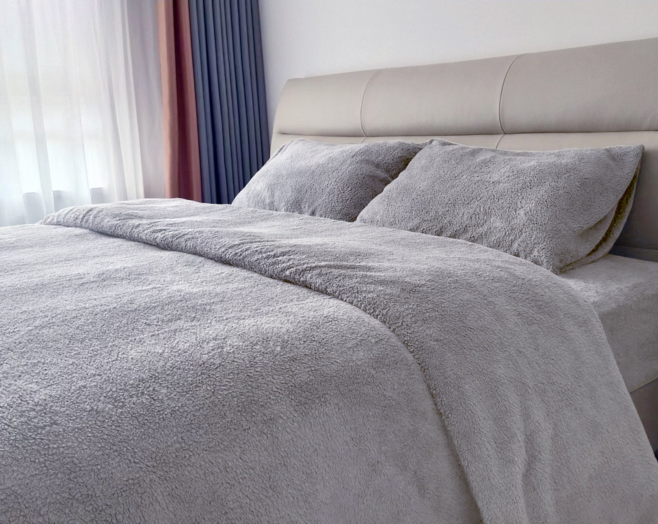 Teddy Fleece Duvet Cover And Pillowcase Set (Silver)