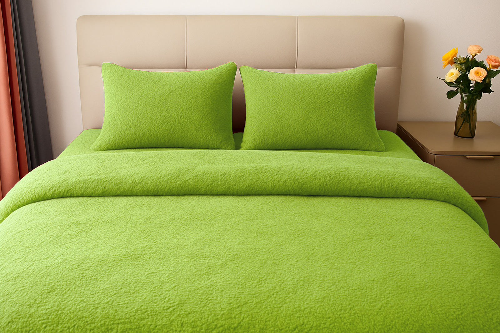 Teddy Fleece Duvet Cover And Pillowcase Set (Lime)