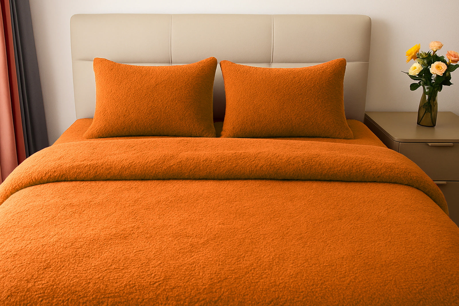 Teddy Fleece Duvet Cover And Pillowcase Set (Orange)