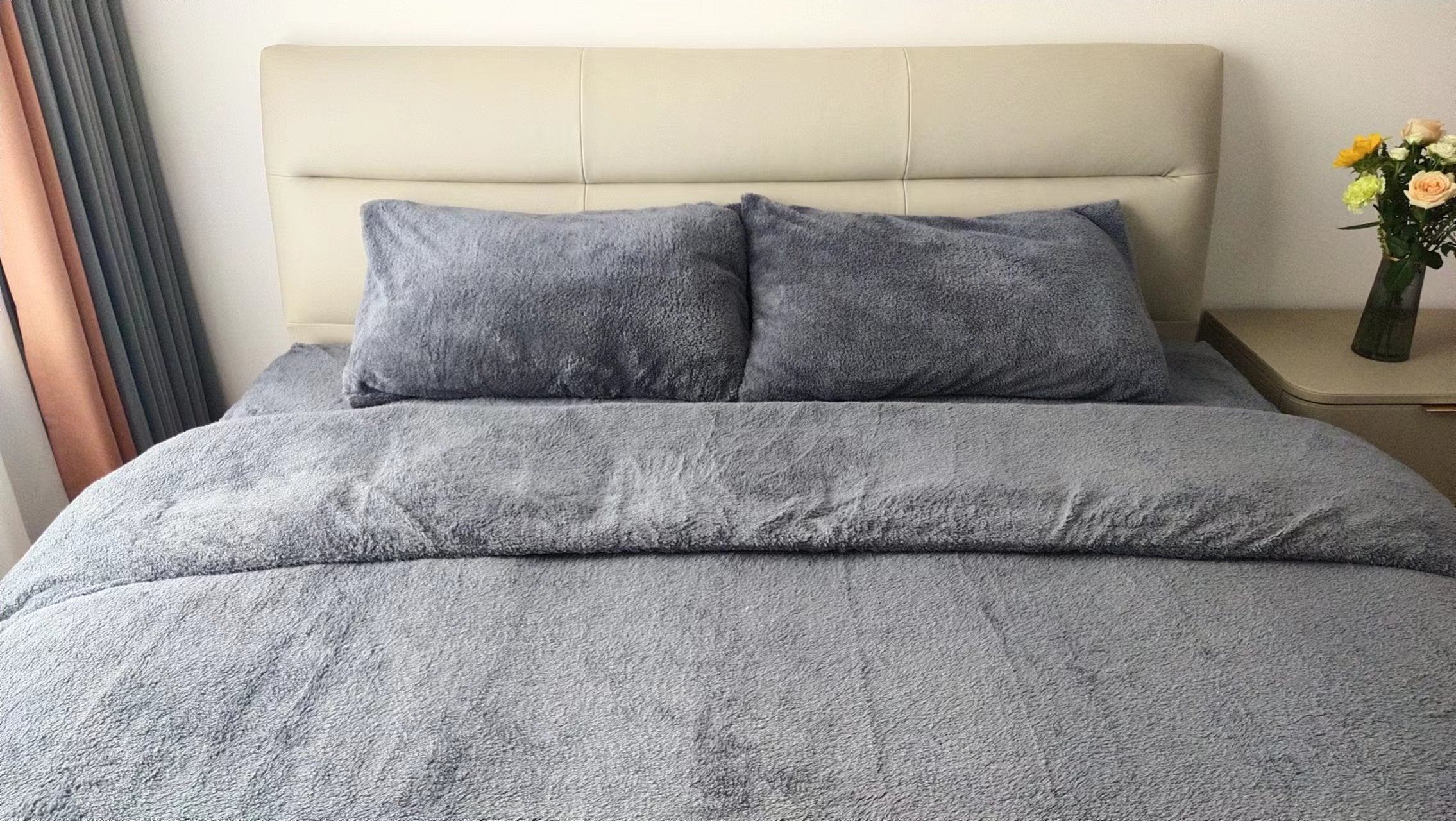 Teddy Fleece Duvet Cover And Pillowcase Set (Grey)