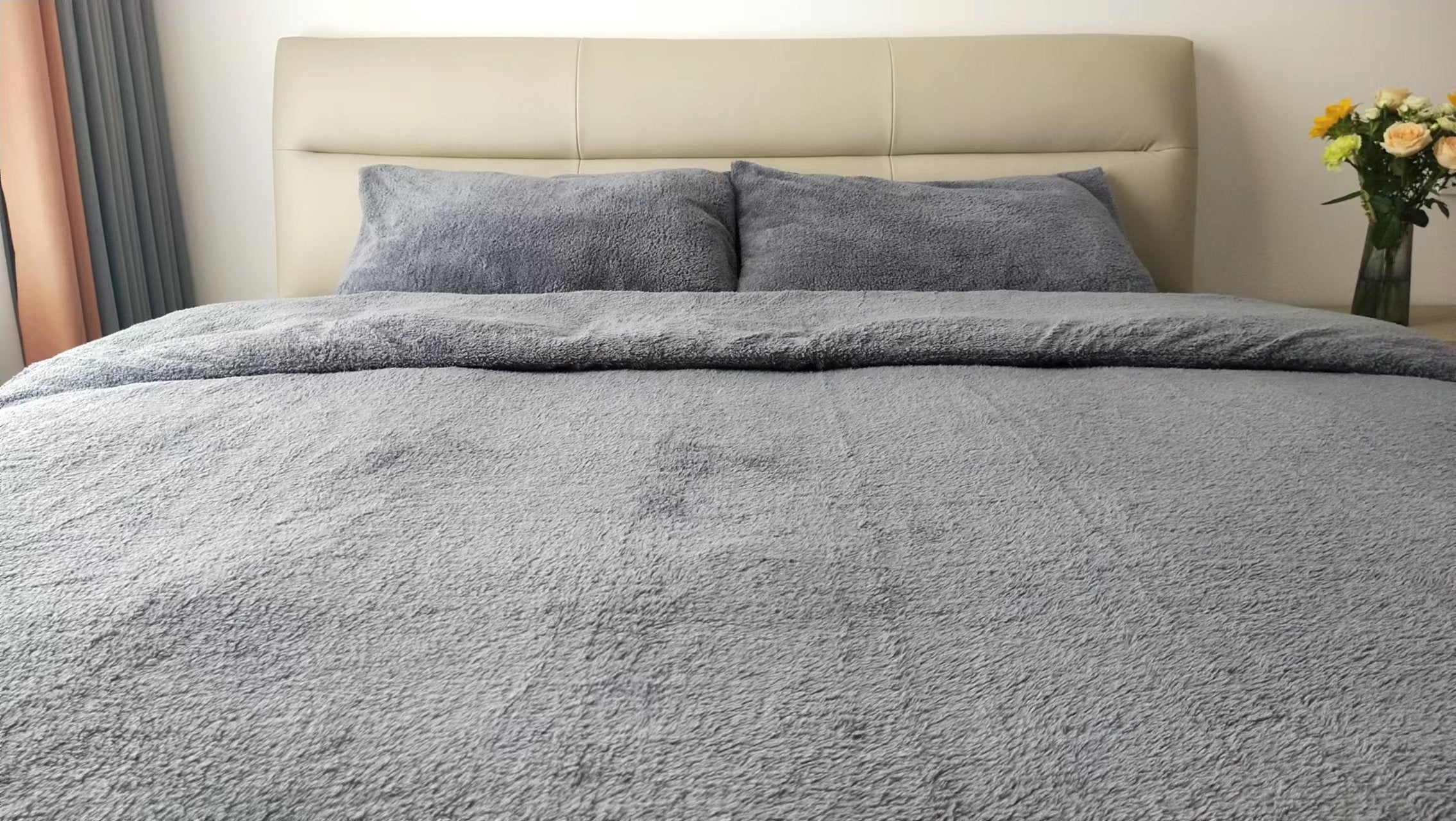 Teddy Fleece Duvet Cover And Pillowcase Set (Grey)