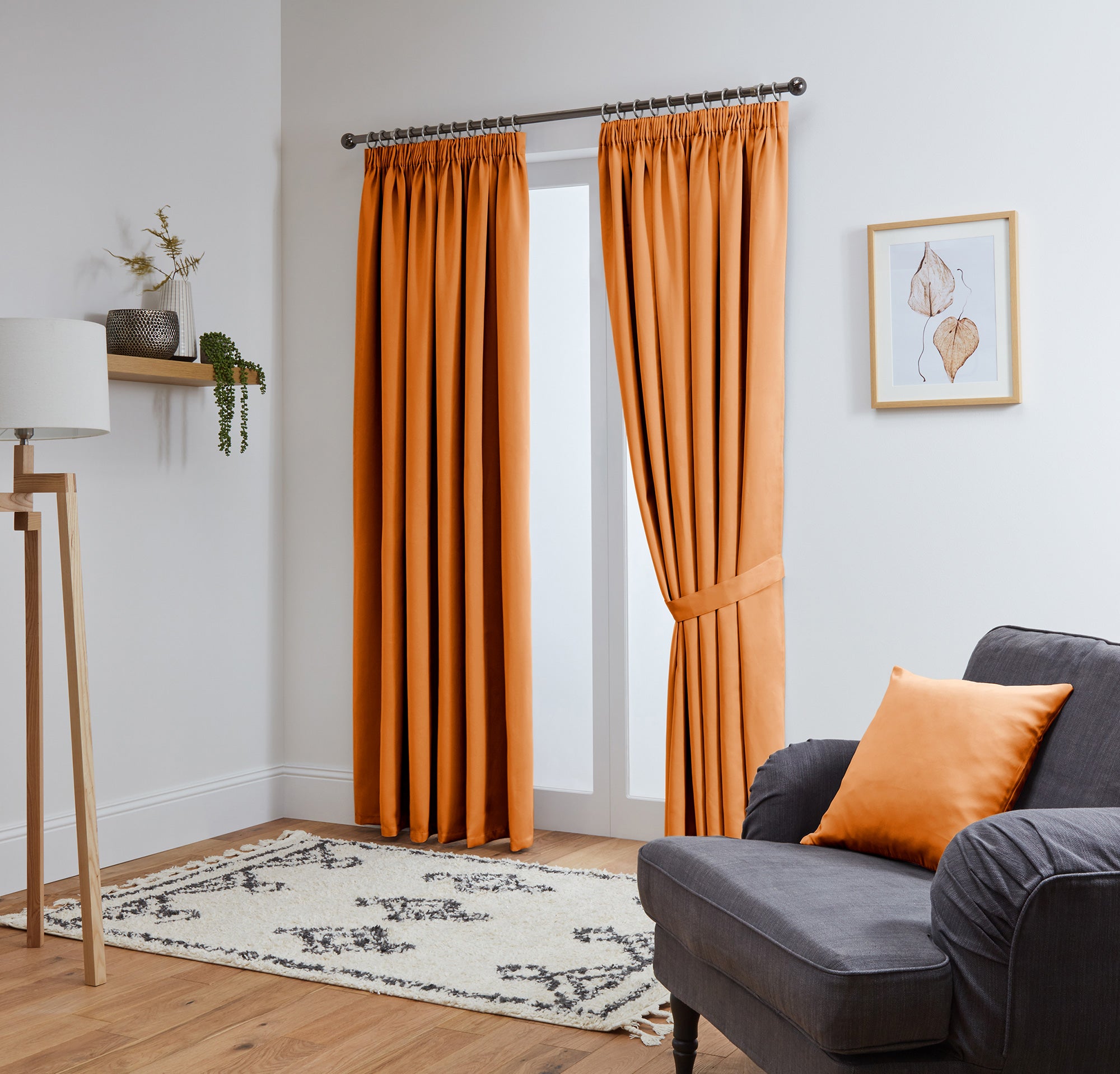 Thermal Blackout Ready Made Tape Top Curtains + Tie Backs (Orange)