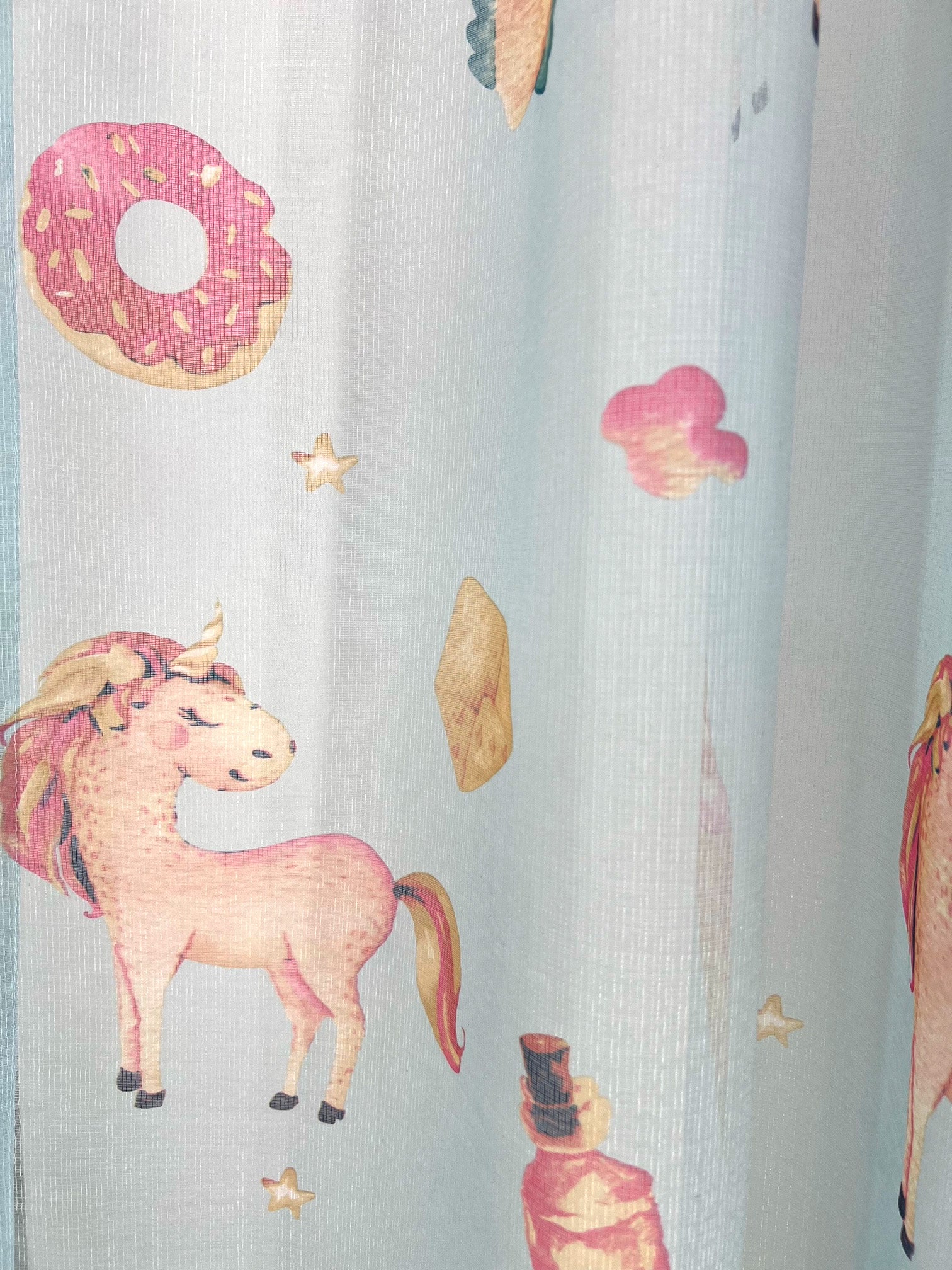 Unicorn Voile Panel With Rod Slot (Blue)