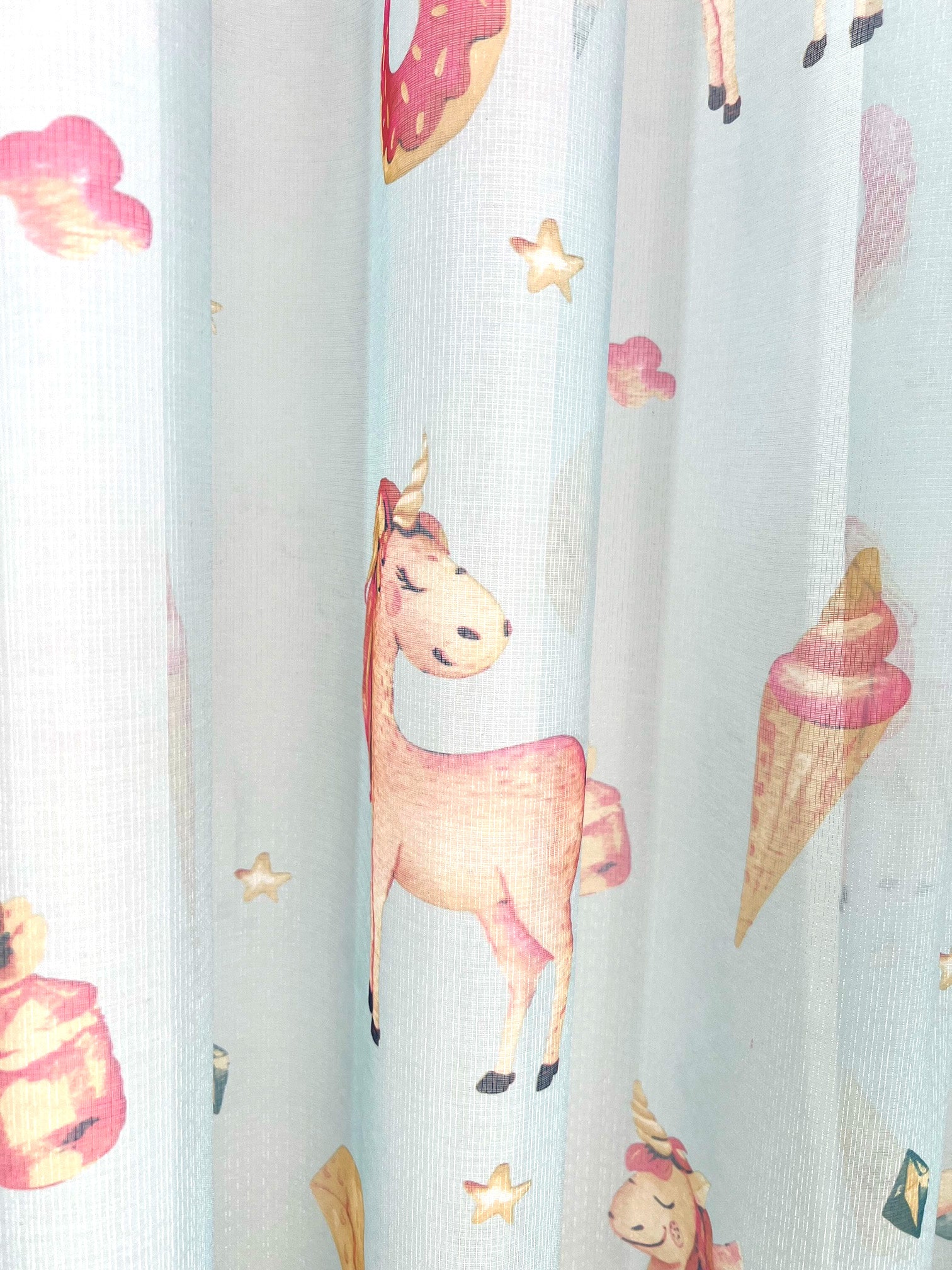 Unicorn Voile Panel With Rod Slot (Blue)