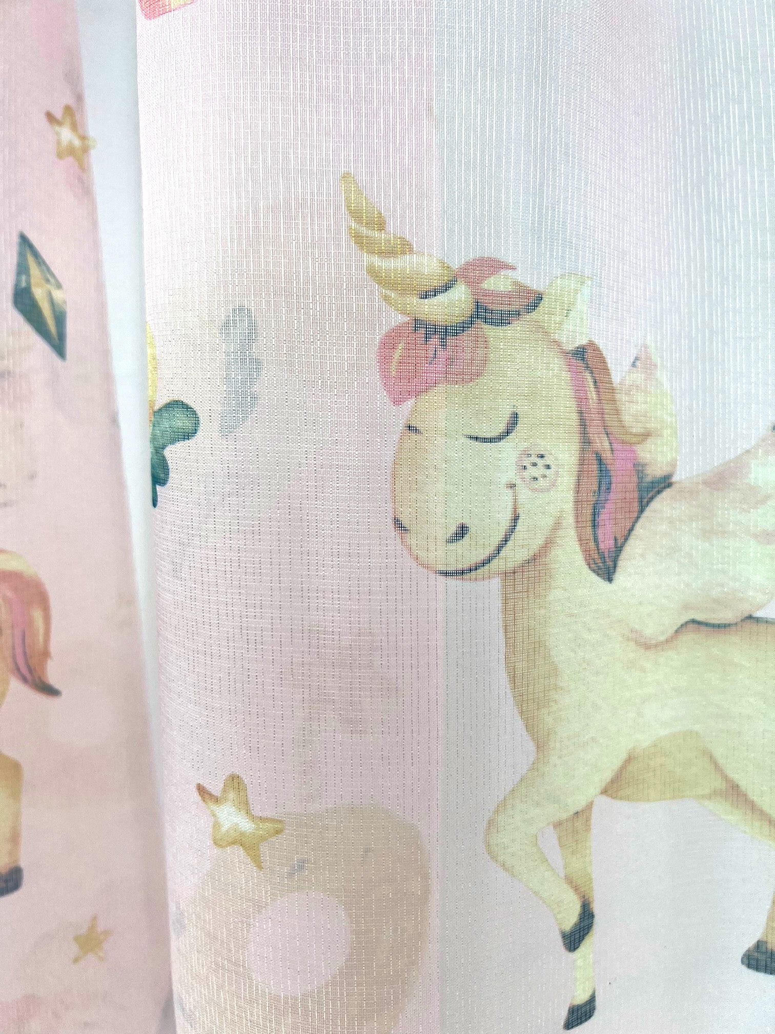 Unicorn Voile Panel With Rod Slot (Pink)