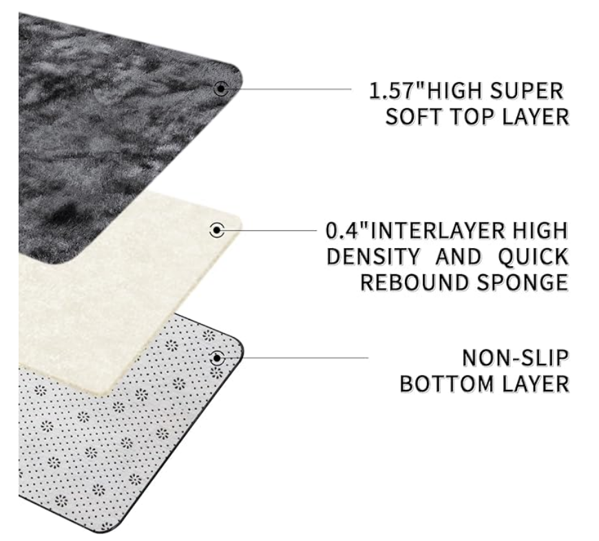 Fluffy Shaggy Area Rug - Non-Slip - Thick Pile Floor Mat (Dark Grey)