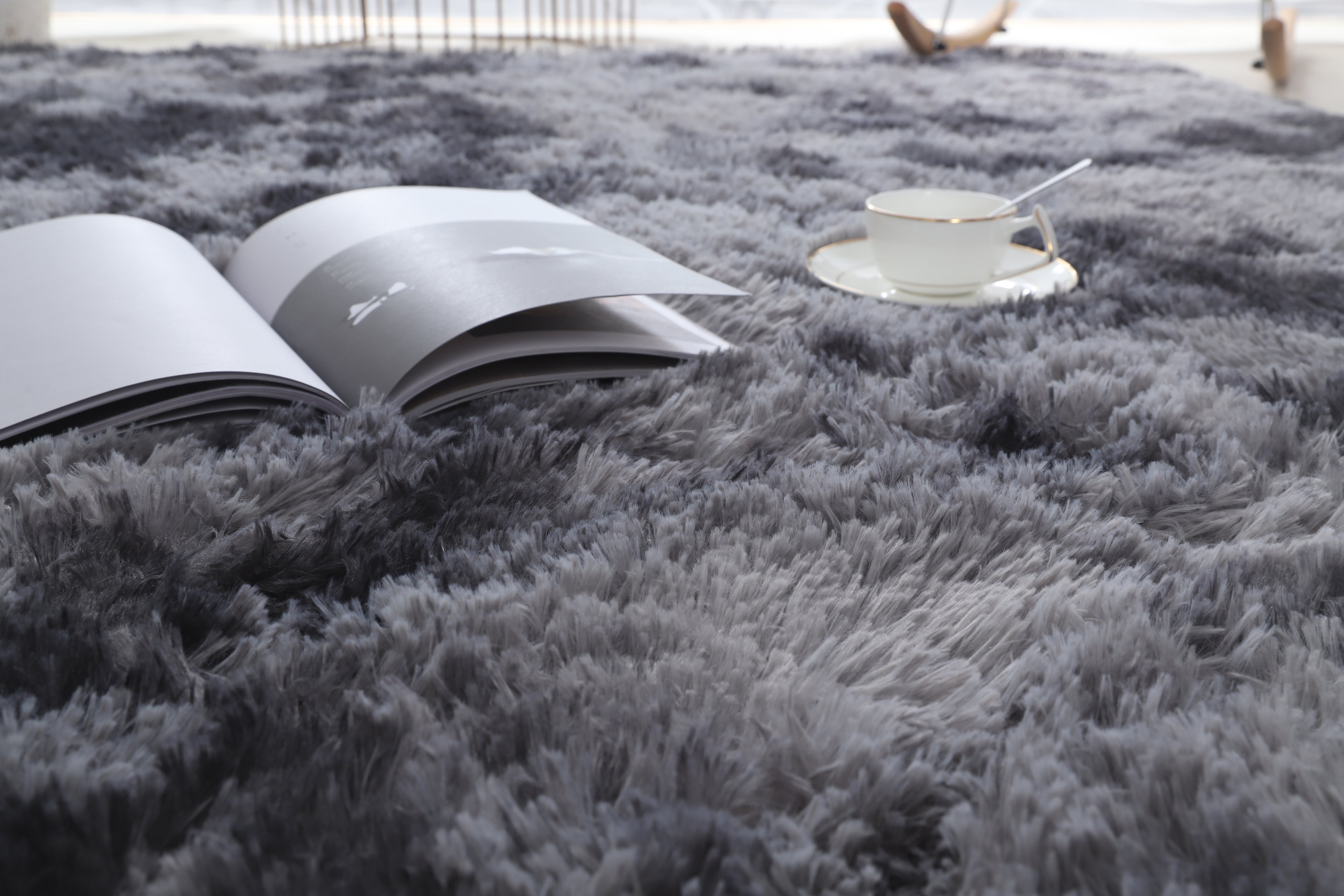 Fluffy Shaggy Area Rug - Non-Slip - Thick Pile Floor Mat (Dark Grey)