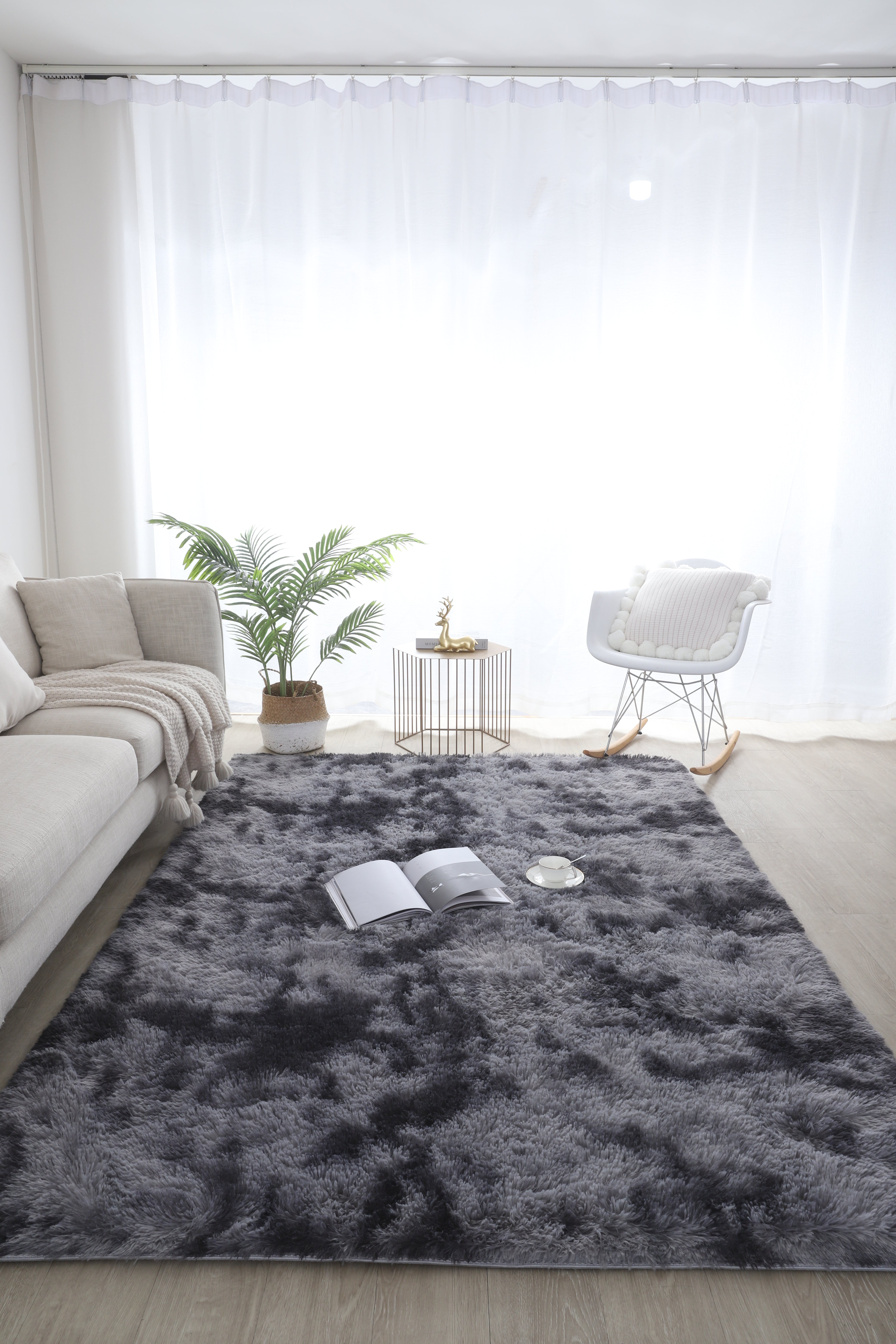 Fluffy Shaggy Area Rug - Non-Slip - Thick Pile Floor Mat (Dark Grey)