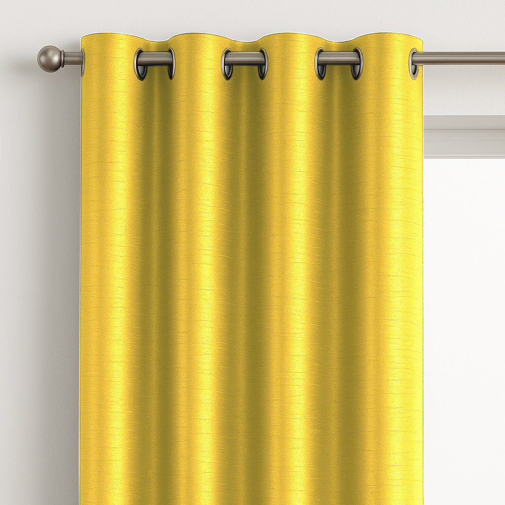 Faux Silk Eyelet Fully Lined Curtains (Yellow)