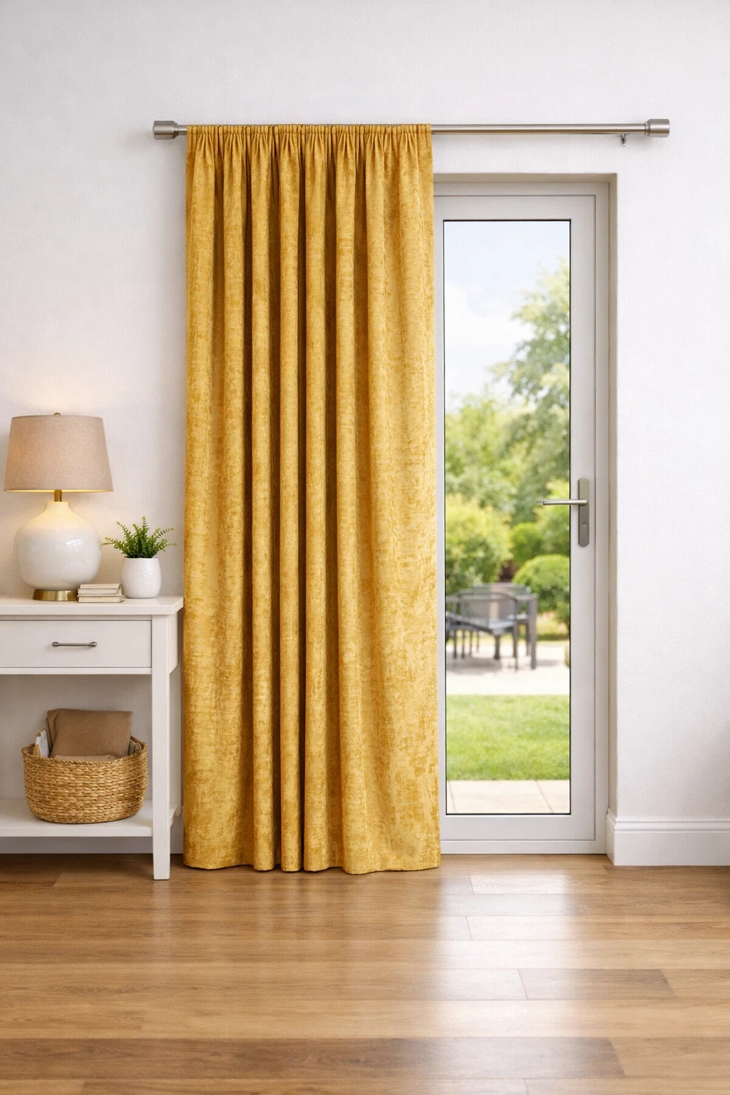 Crushed Velvet Fully Lined Ready Made Pencil Pleat Curtains (Ochre)