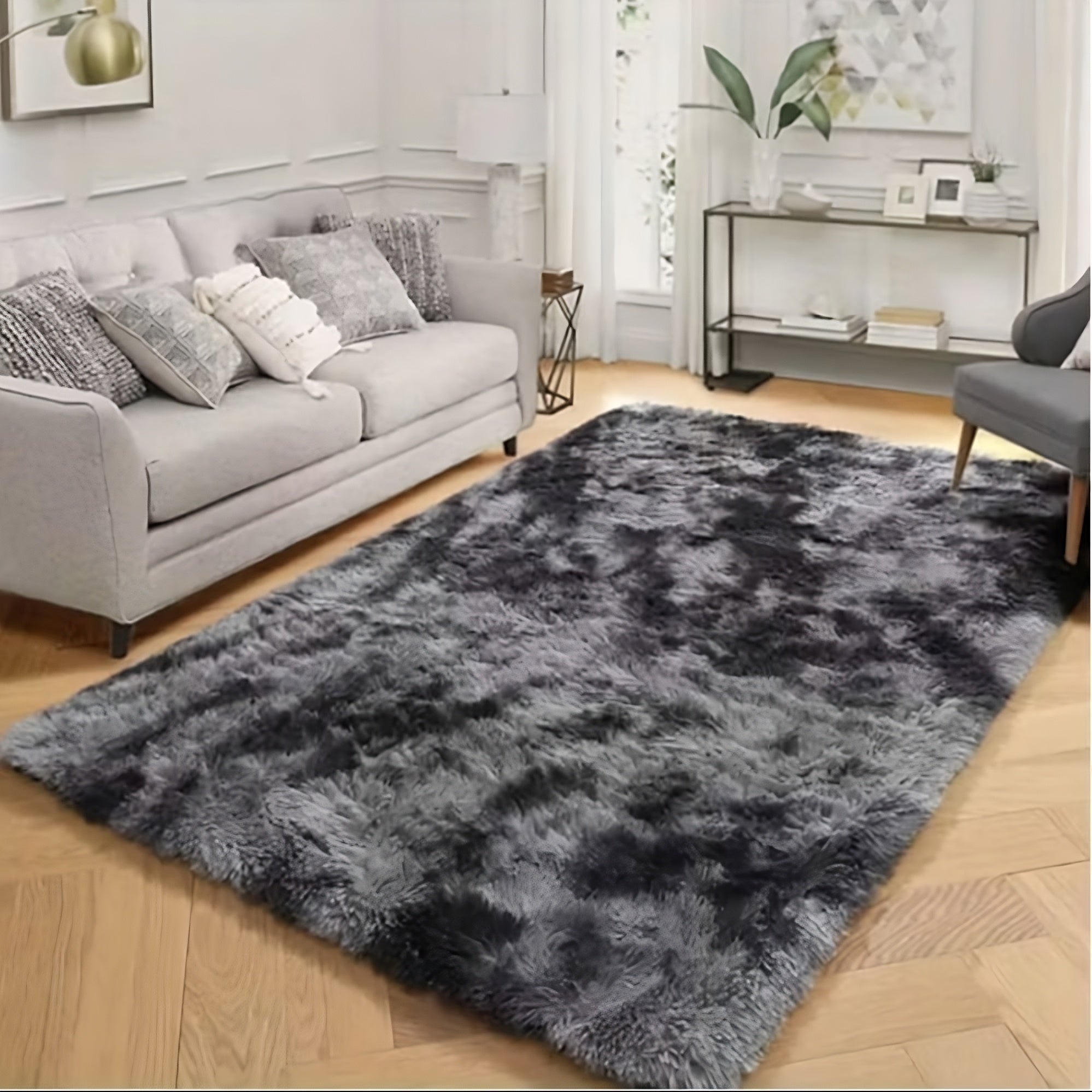 Fluffy Shaggy Area Rug - Non-Slip - Thick Pile Floor Mat (Dark Grey)