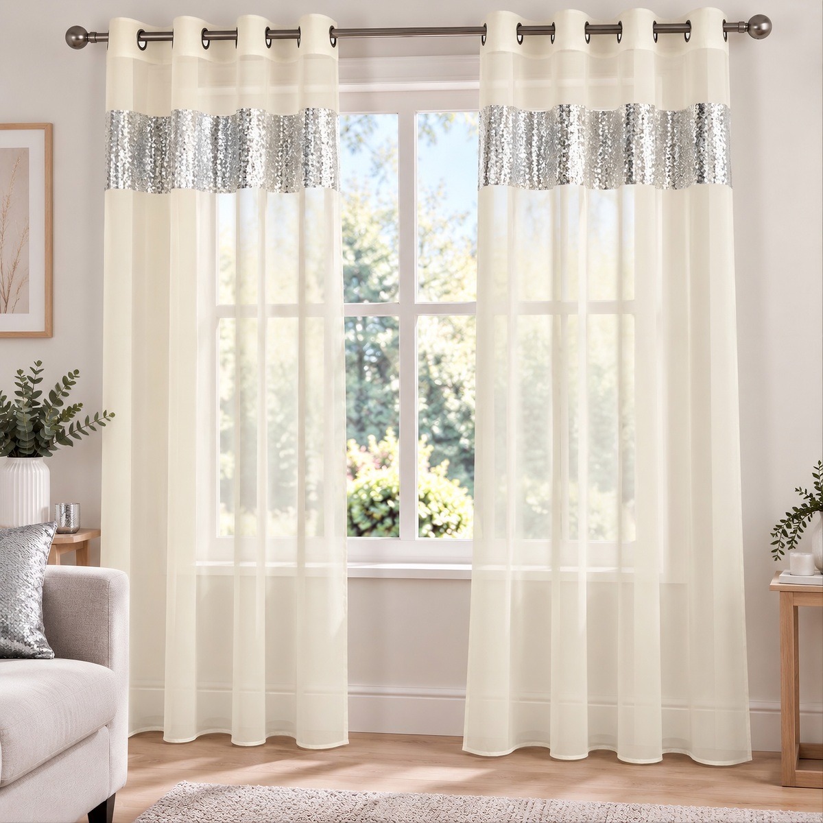 Sparkle Sequin Eyelet Voile Panel (Cream)